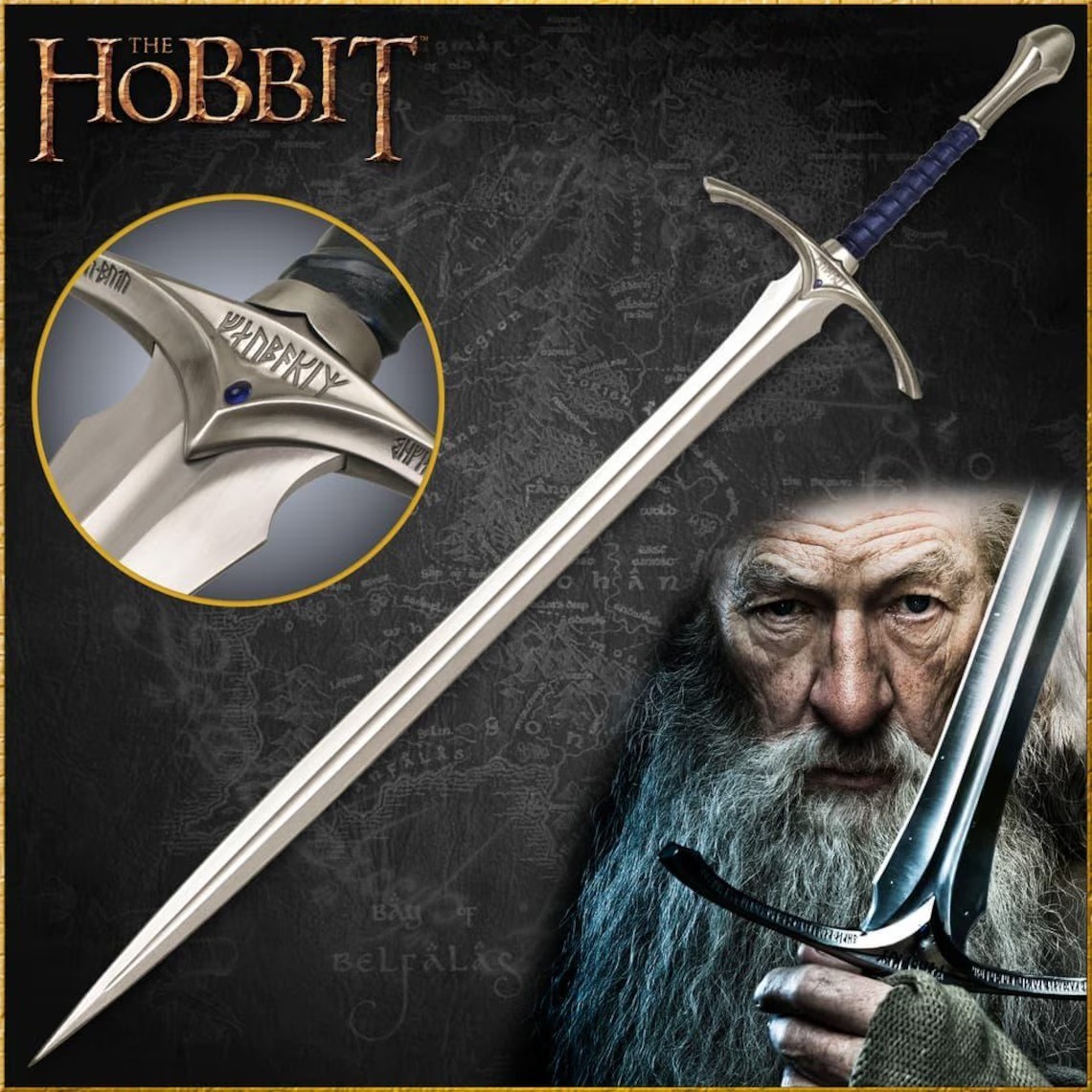 Replica Glamdring Gandalf Sword Lord of the Rings with Plaque