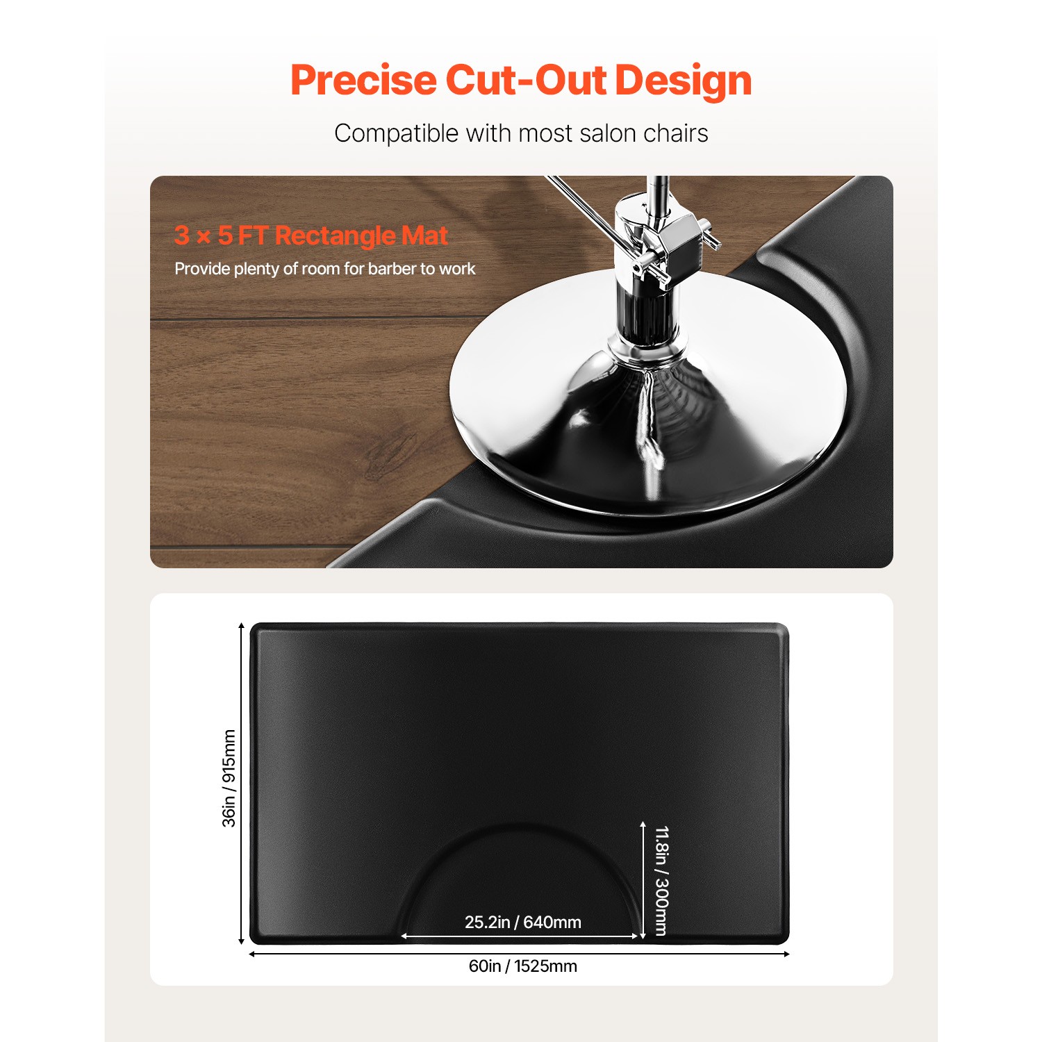 Salon Mat for Hair Stylist 3 x 5 FT Rectangle Salon Chair Mat 7/8" Thick