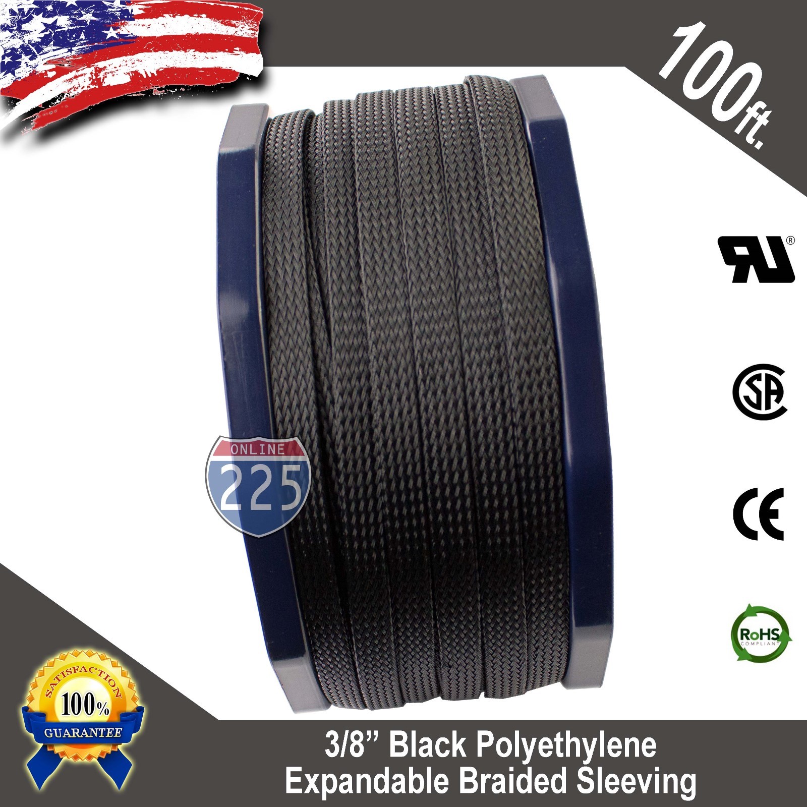 100 FT 3/8" Black Expandable Wire Cable Sleeving Sheathing Braided Loom Tubing