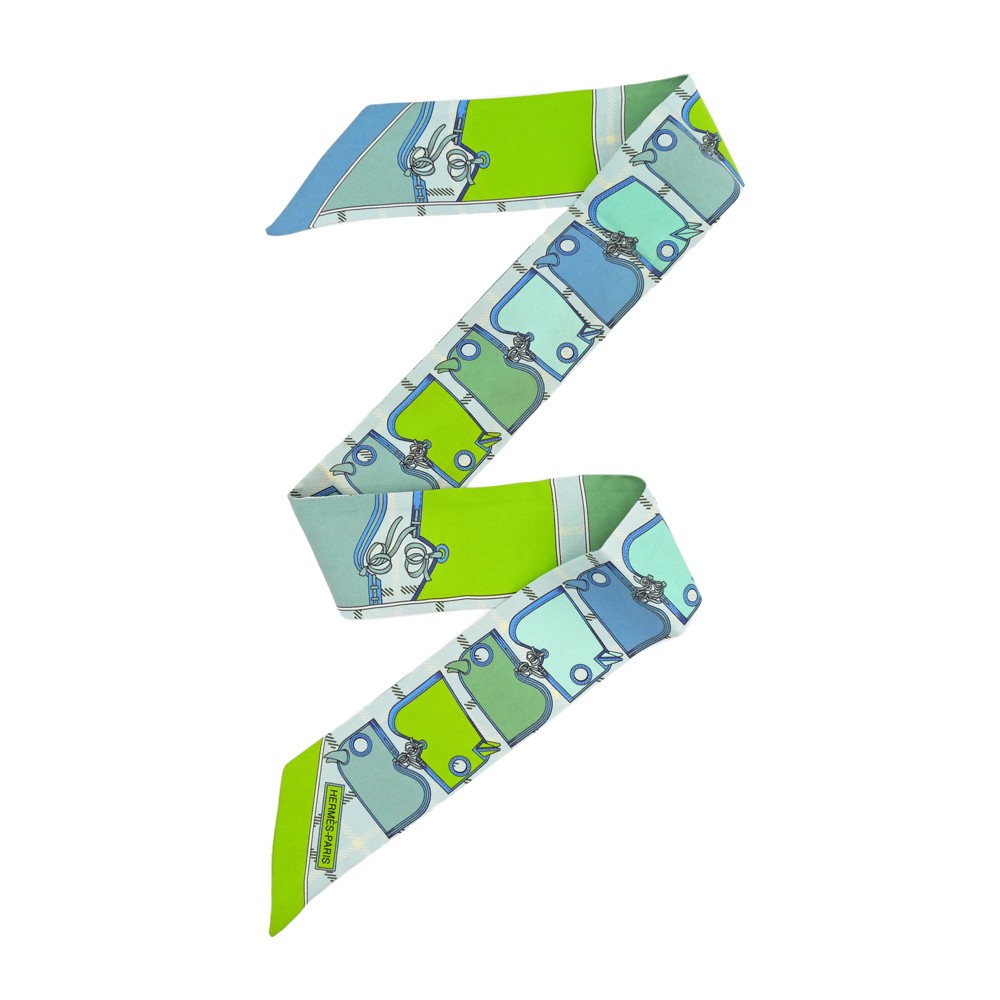 Hermes Twilly Camaille Yellow Multicolor Silk Scarf Used