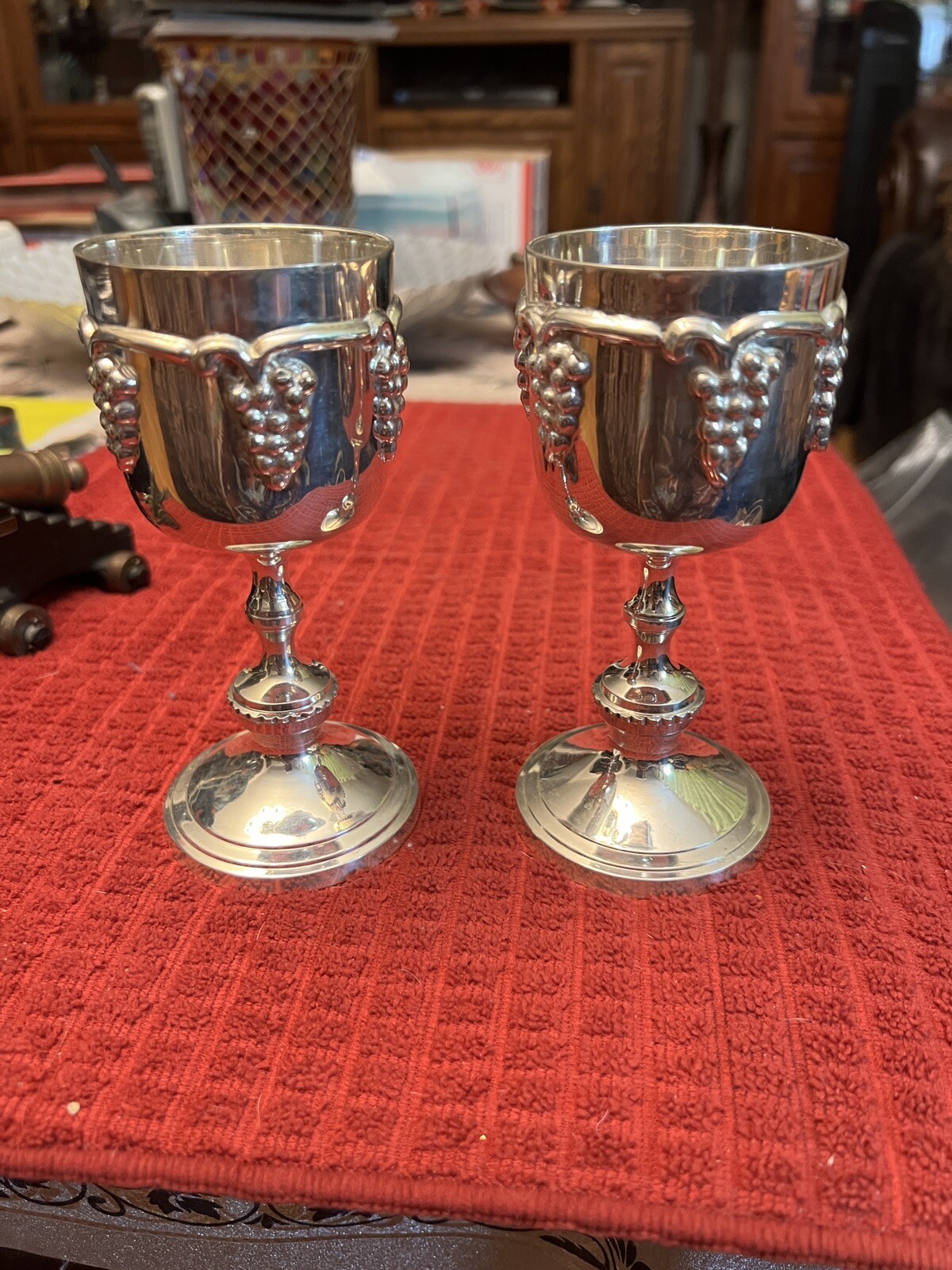 Vintage Set Of 2 Italian Grape Harvest Silver Plated Champagne / Wine Goblets