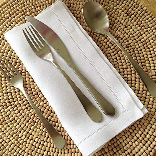 White linen hem stitch dinner napkins - Set of 6 20"x20"-Ladder hemstitch 100...