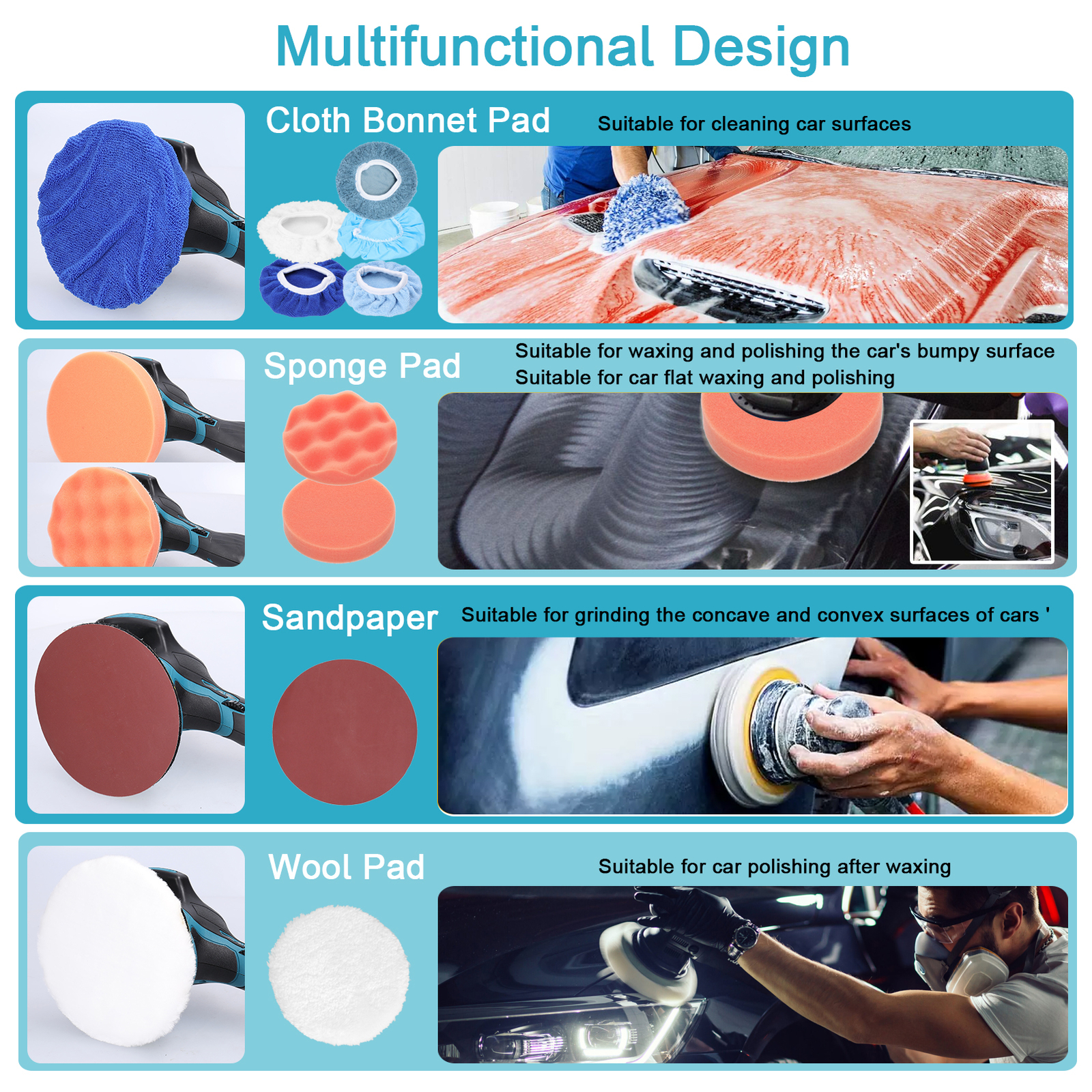 Dual Action Car Polisher Buffer Machine Cordless 6" Sander Polishing Kit Battery