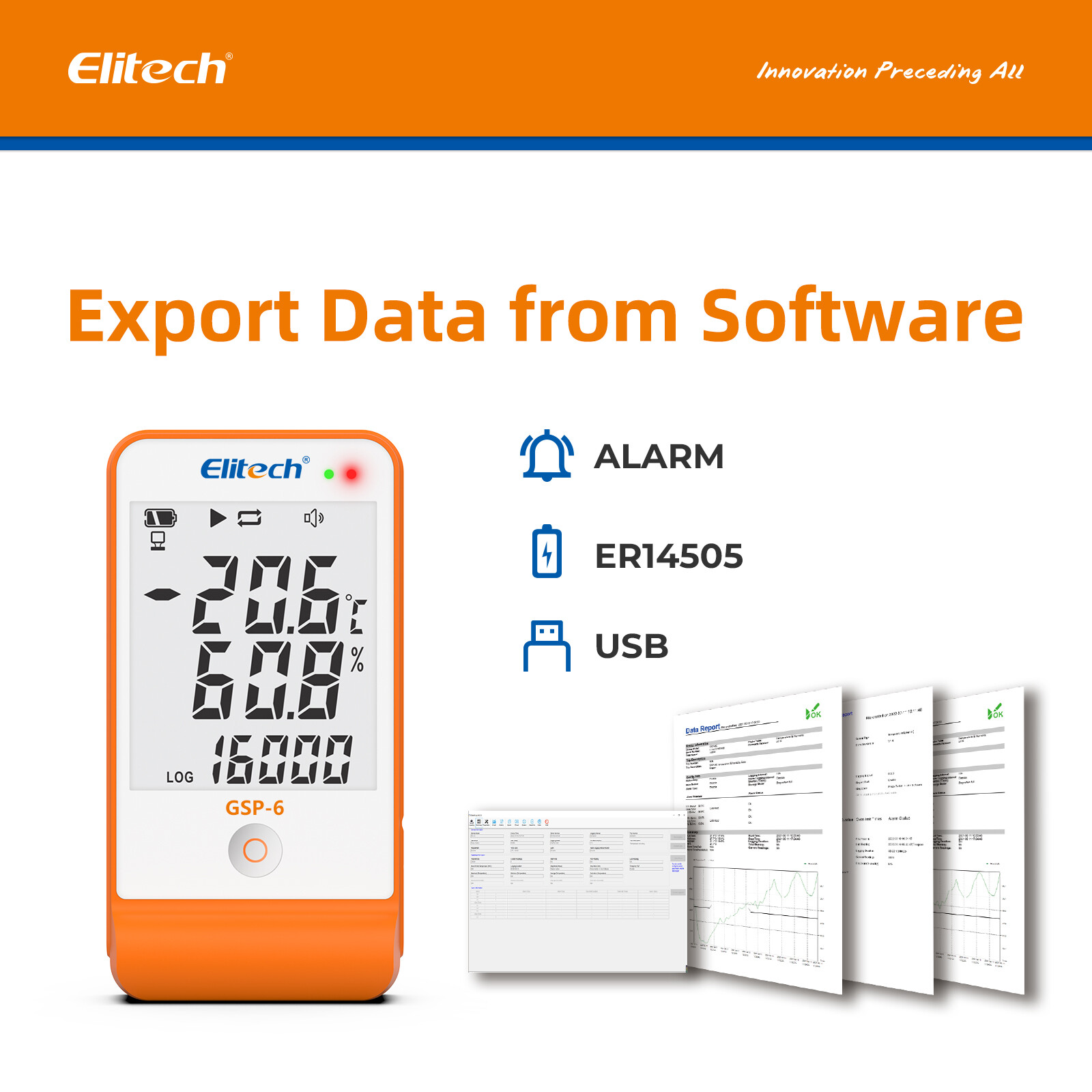 Elitech GSP-6 Temperature Data Logger Humidity Recorder Temperature Monitor