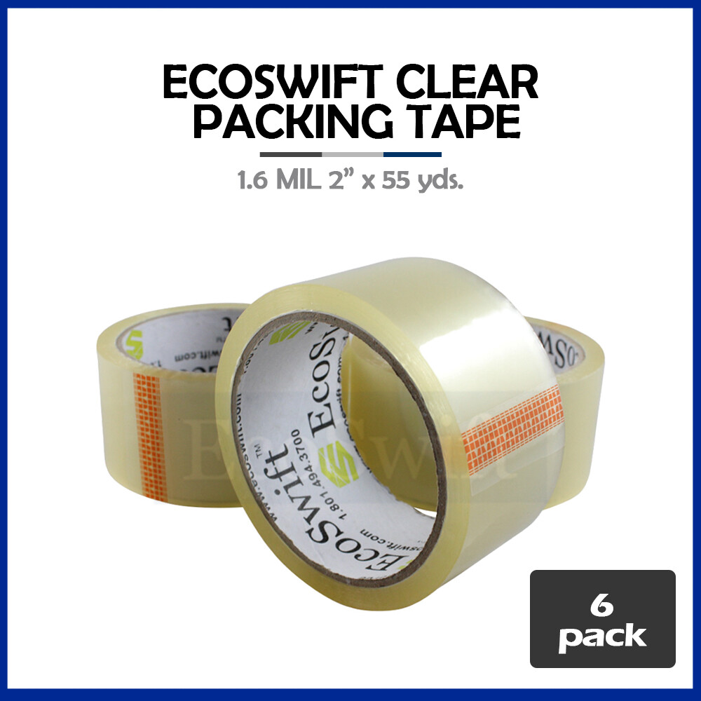 6 Rolls EcoSwift Shipping Packaging Packing Sealing Tape 1.6mil 2 x 55 Yard 165'