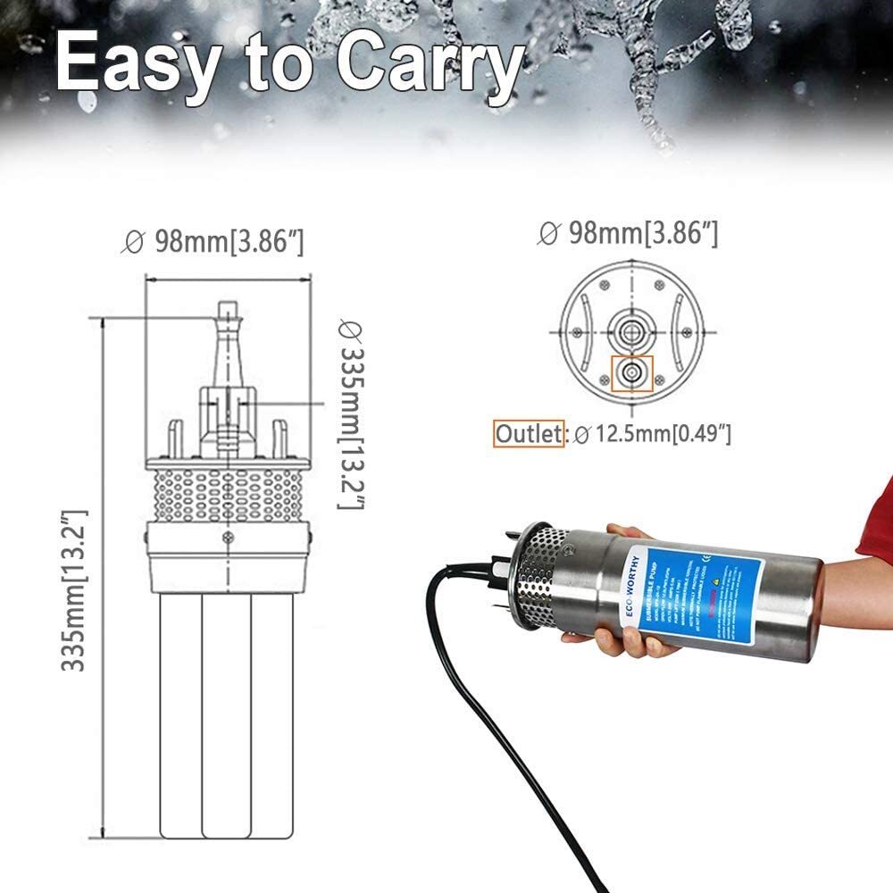 12V DC Submersible Deep Well Pump Water Pump 3.2GPM 230ft for Irrigation