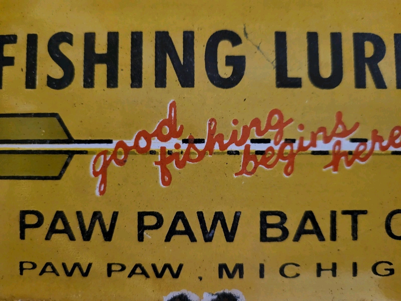 Vintage Paw Paw Bait Porcelain Sign Fishing Bait Lures Bass Michigan Gas Oil