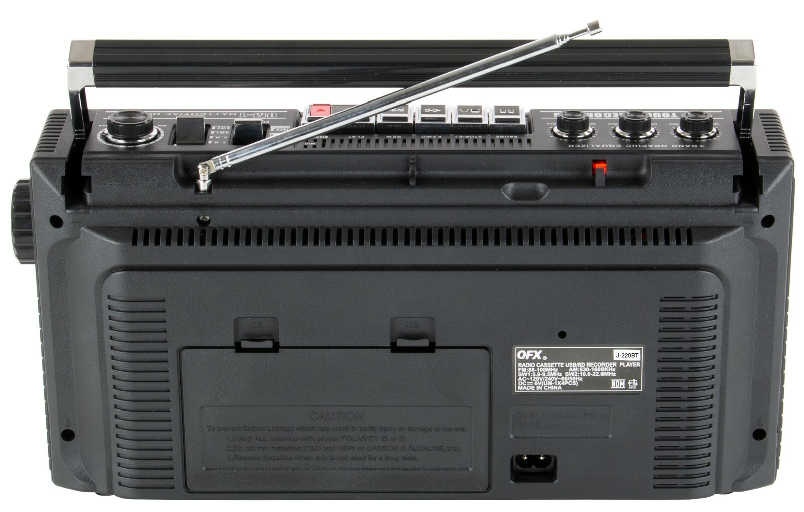 QFX J-220BT Retro AM/FM/SW1/2 4-Band Radio +Bluetooth +Cassette to MP3 Converter