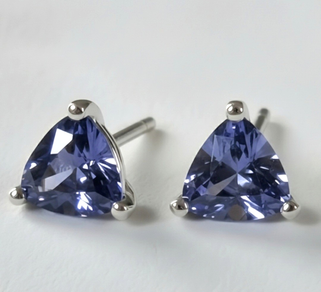 Tanzanite Stud Earrings 1.00 TCW Blue Trillion Cut 925 Sterling Silver Gift