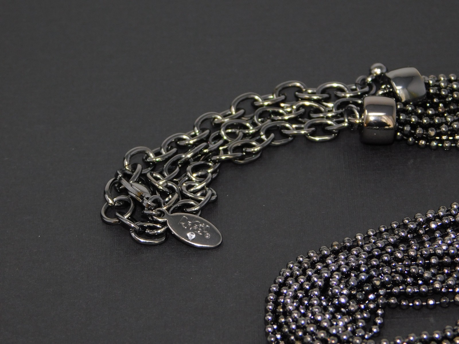 Vintage JOAN RIVERS Gunmetal Shimmering Y-Drop Tassel Necklace & Earrings Set