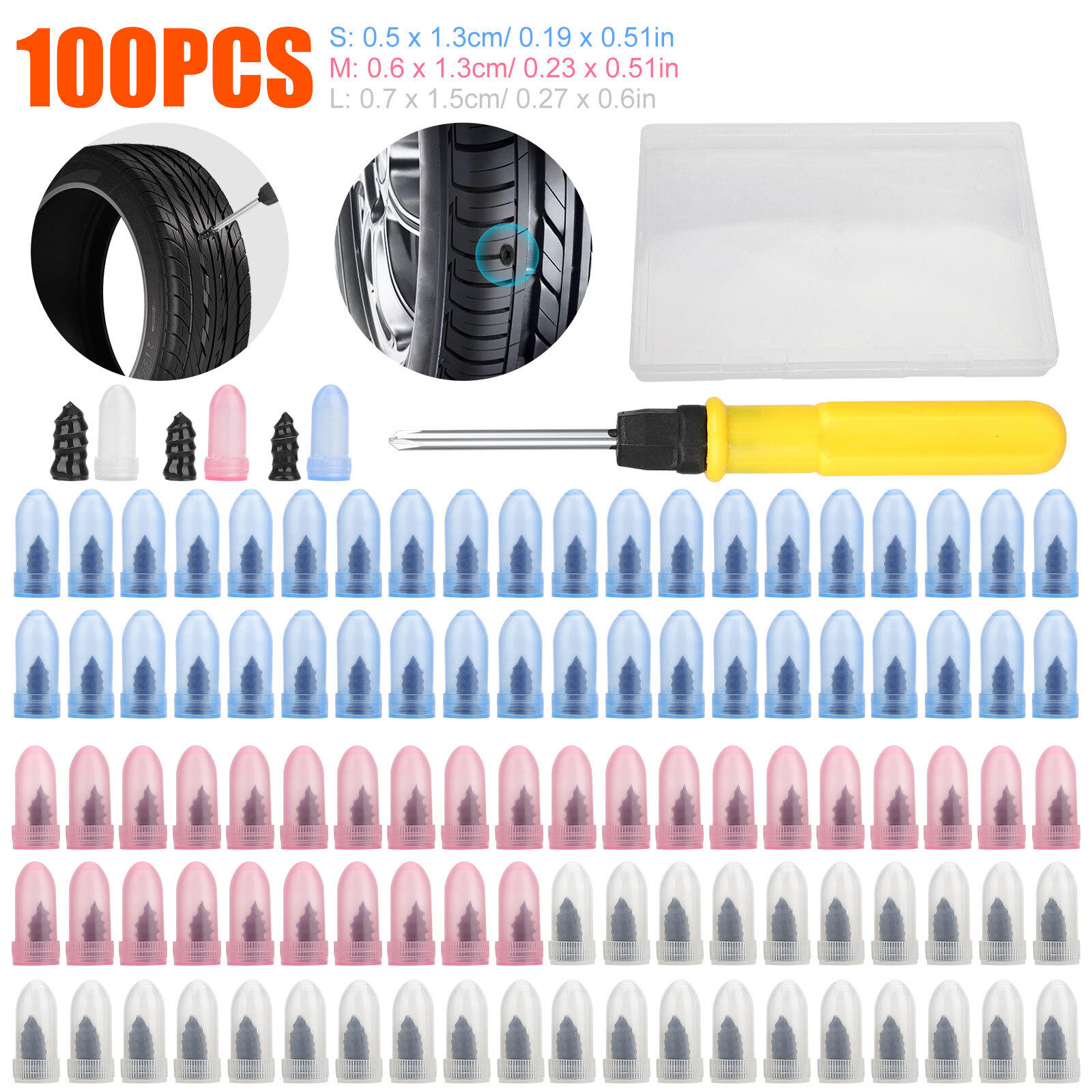 100pcs Tire Repair Rubber Nails Car Vacuum Tire Repair Screws with Screwdriver