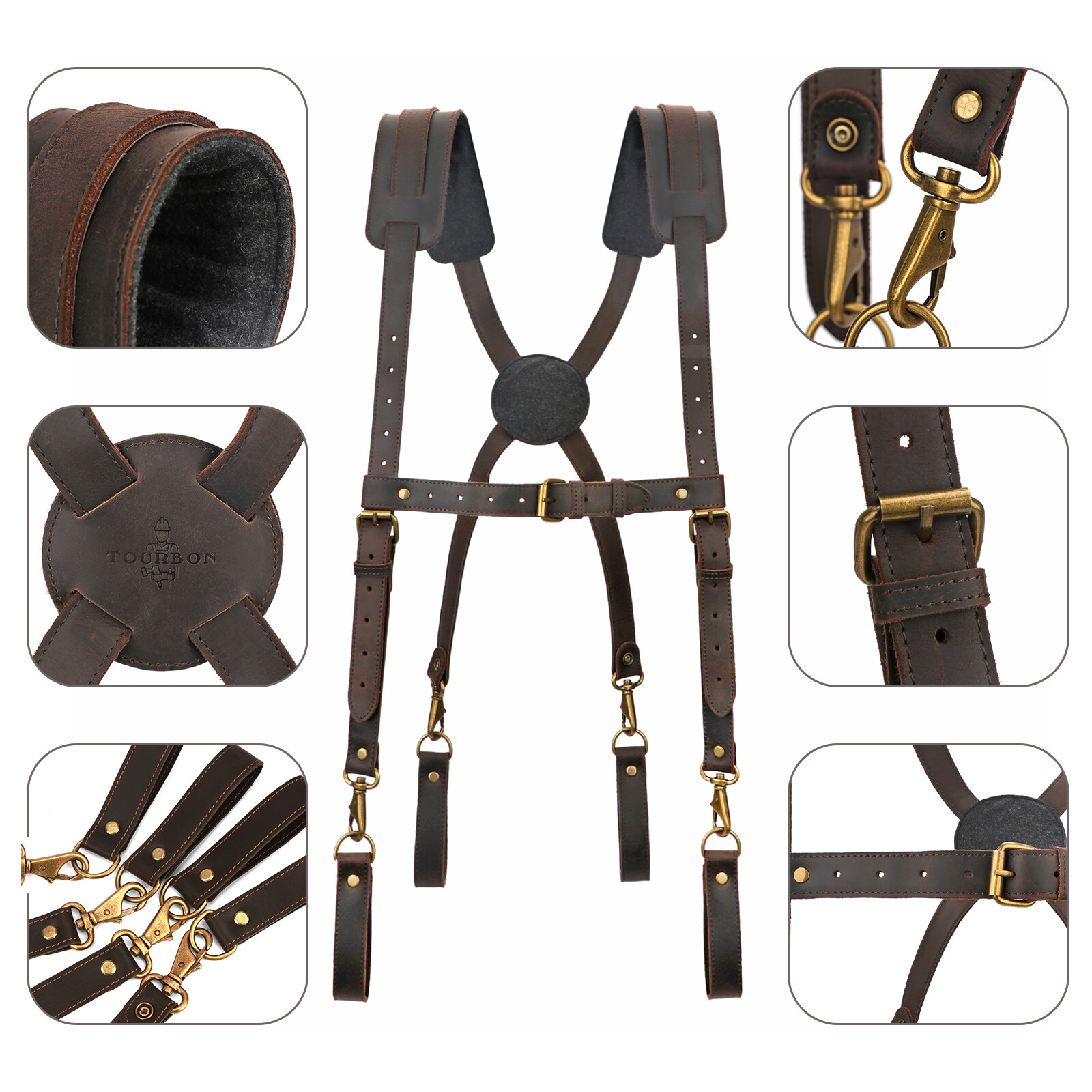 TOURBON Leather Logging Belt Kits Felling Tools Carry Suspenders Adjustable Gift