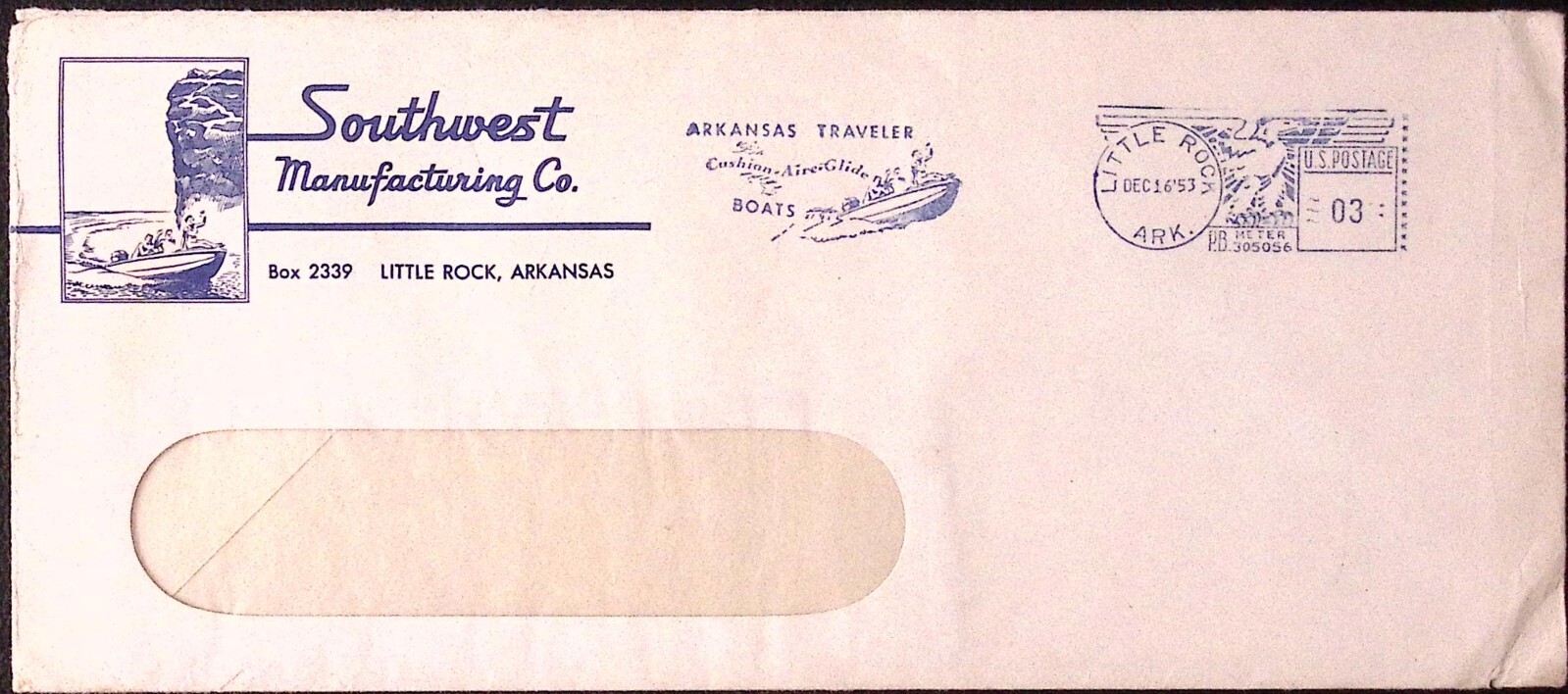 1953 Southwest Manufacturing Company Letterhead Cover LITTLE ROCK AR Boat Mfr.
