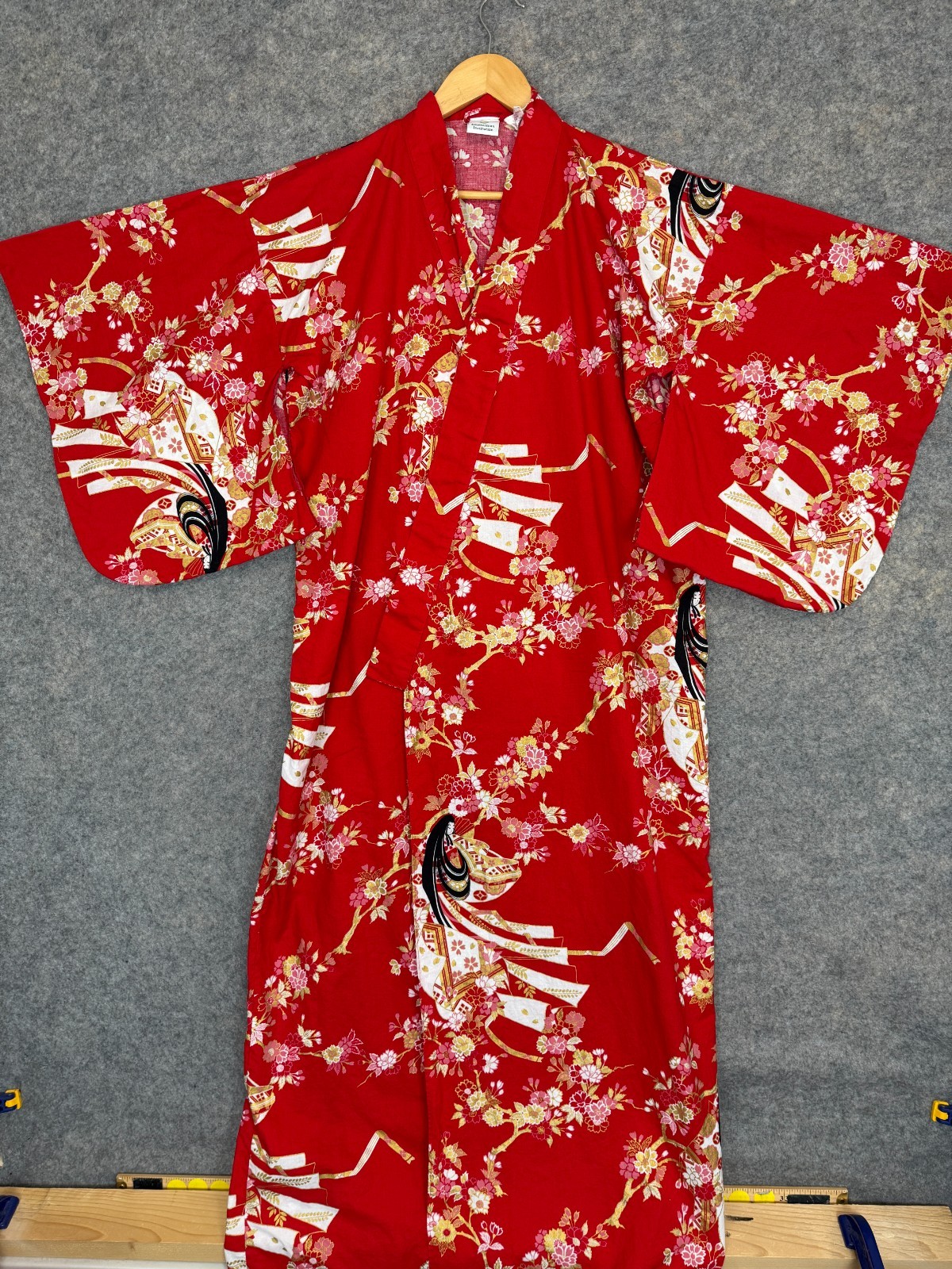 Vintage Smithsonian Institution Japanese Yukata Kimono XL Cherry Blossom Belted