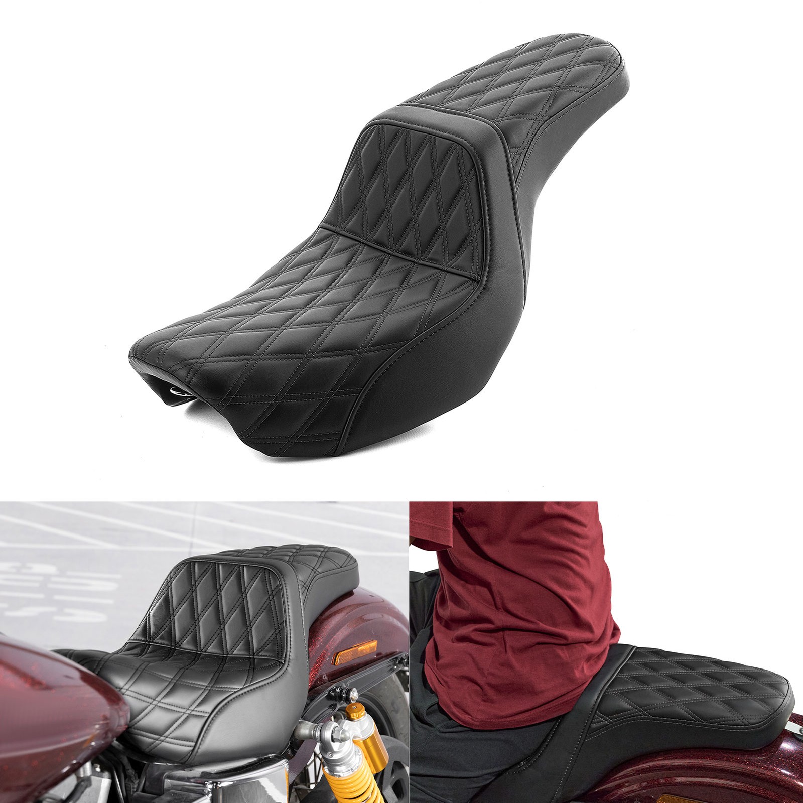 Diamond check Black Two-up Seat Fit Harley Dyna Street Bob FXDB 2006-2017