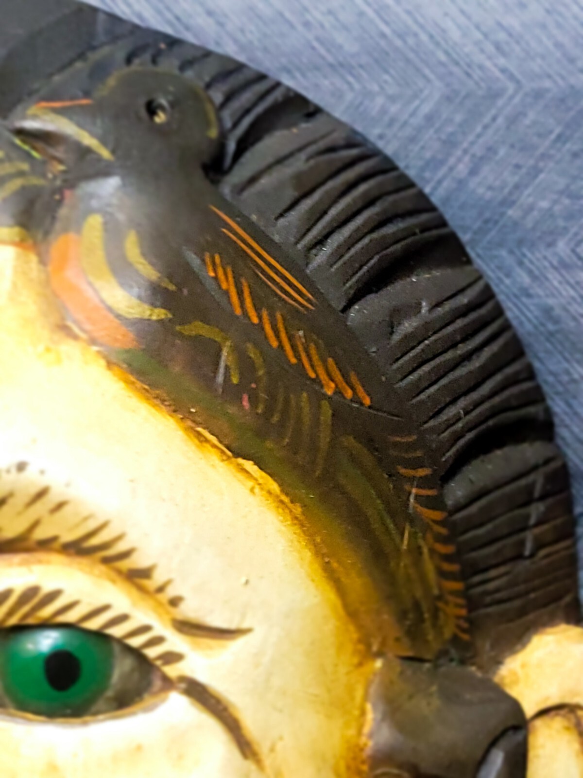 Antique Guatemalan Parade Dance Mask Wood Painted Glass Eyes Intact 19c