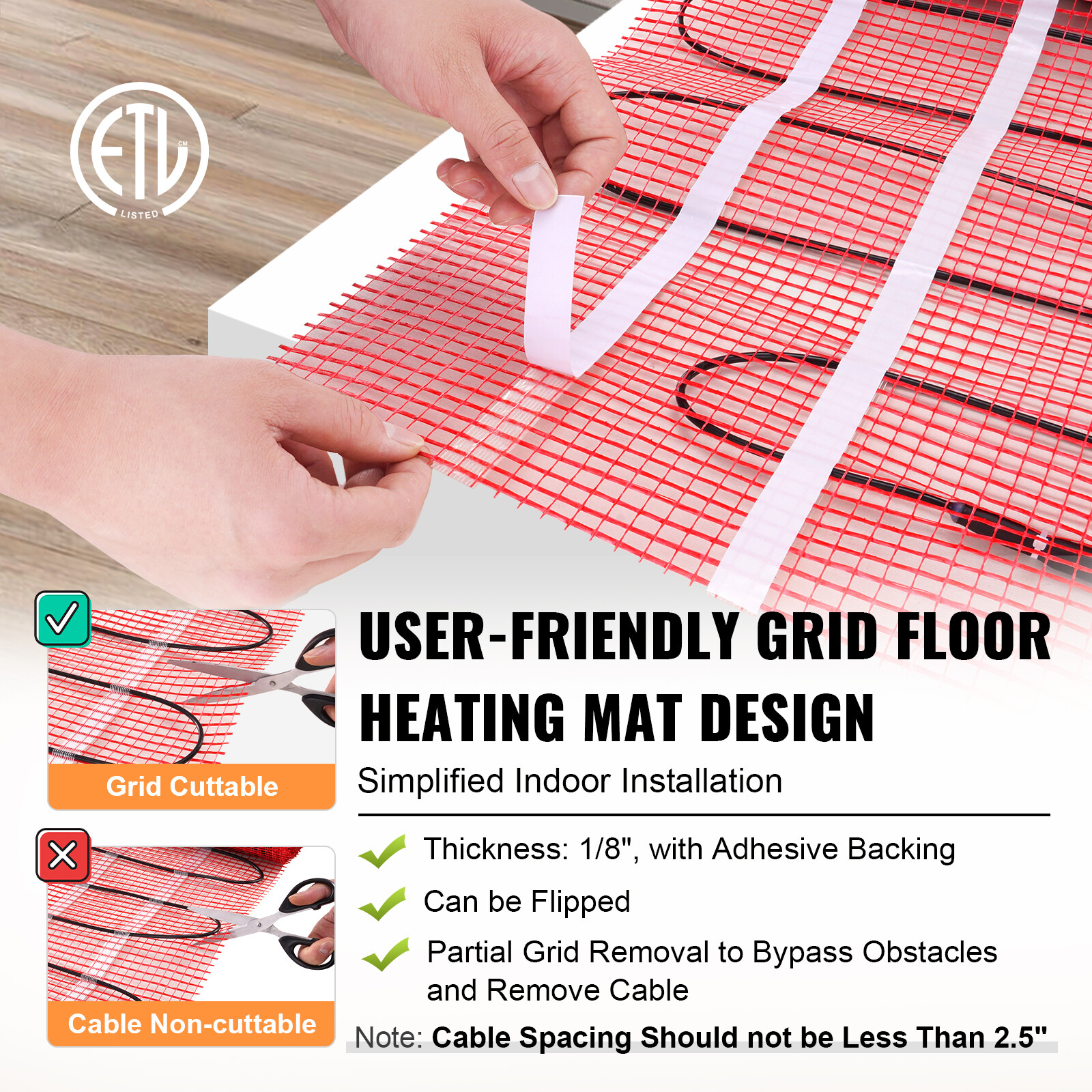 VEVOR 30sqft Electric Radiant Floor Heat System Floor Heat Mat with Thermostat