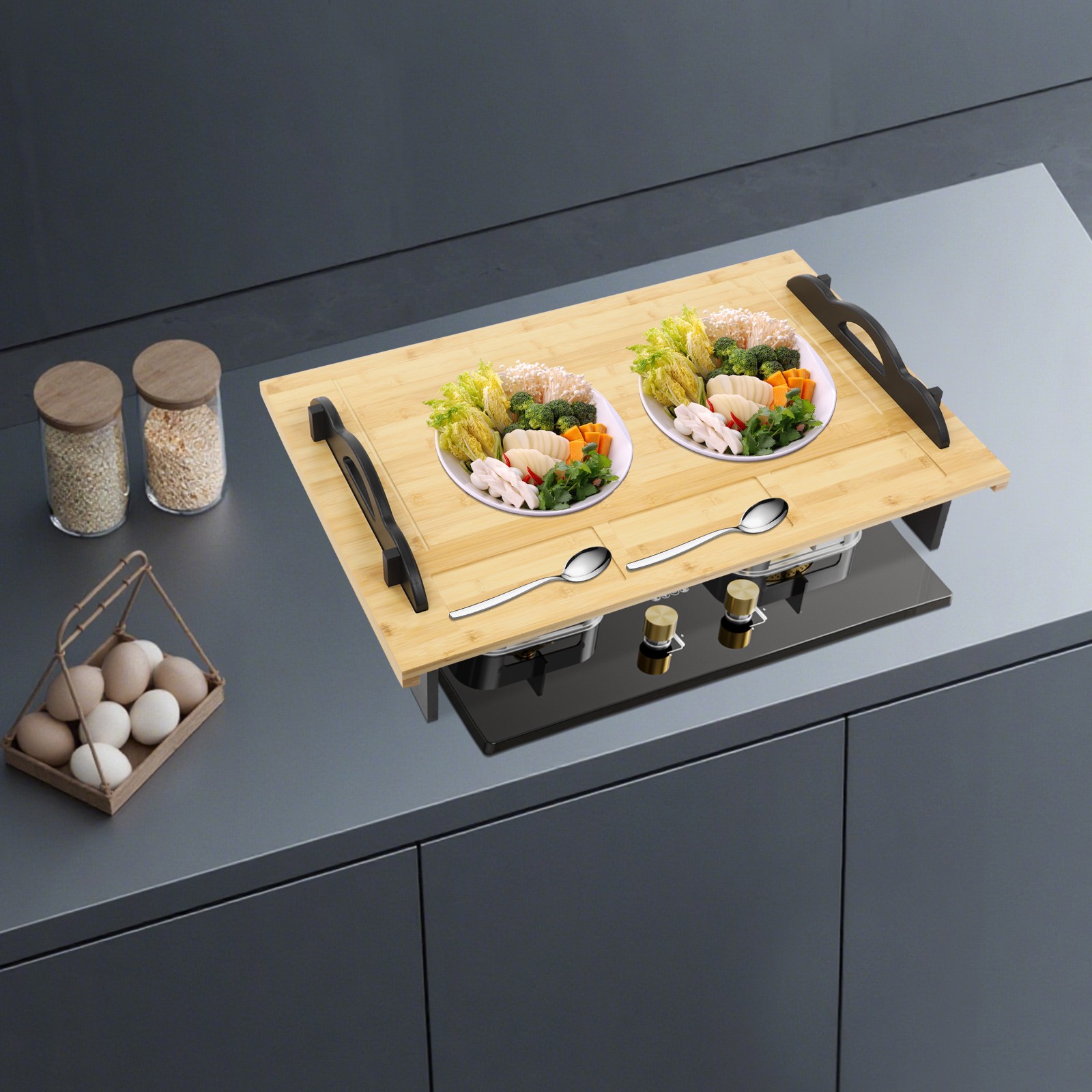 Stove Top Cover Board with Handles for Gas & Electric Stoves Wood Color New