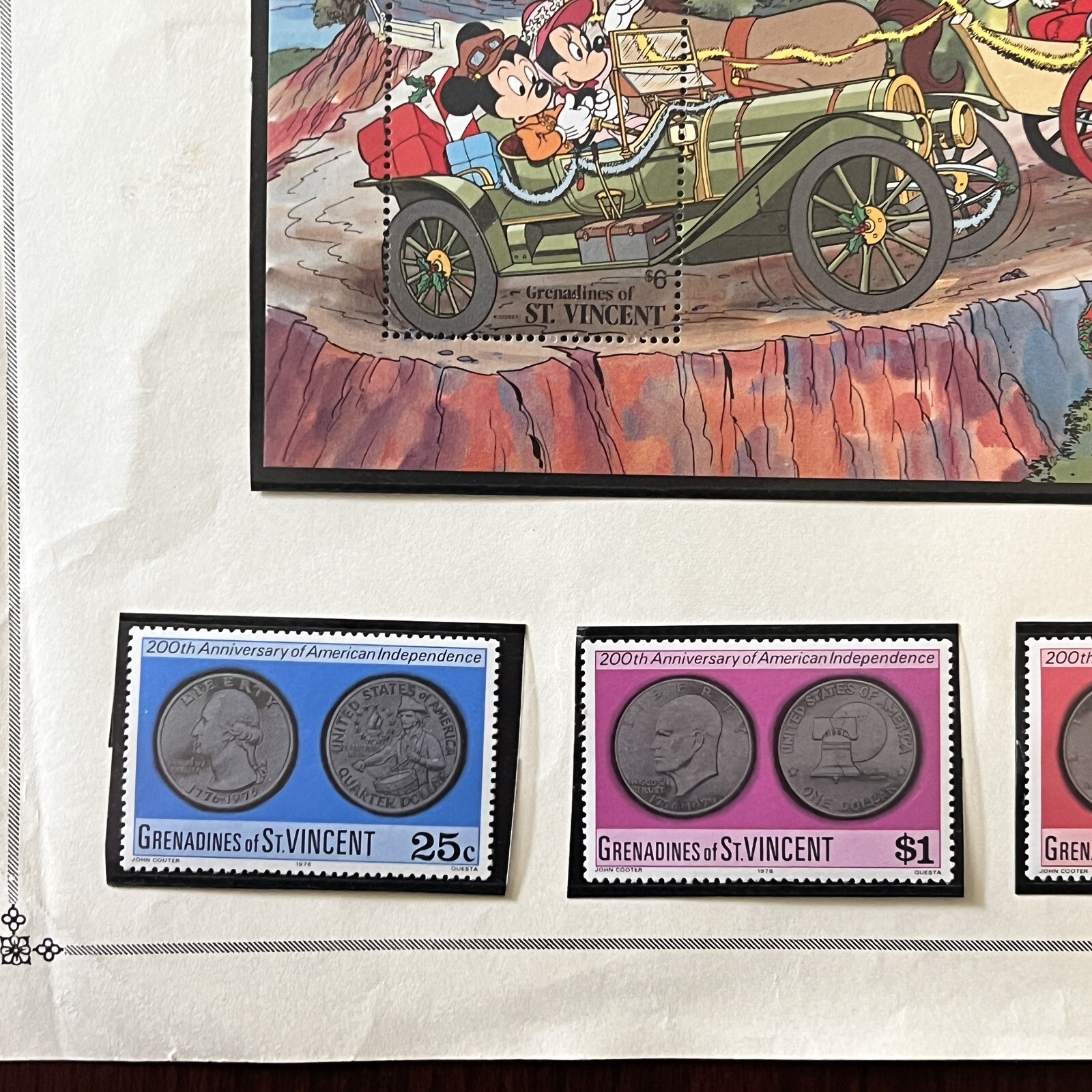 1977 1982 1989 GRENADINES OF ST. VINCENT MINT STAMPS ON ALBUM PAGE, HIGH DENOMS