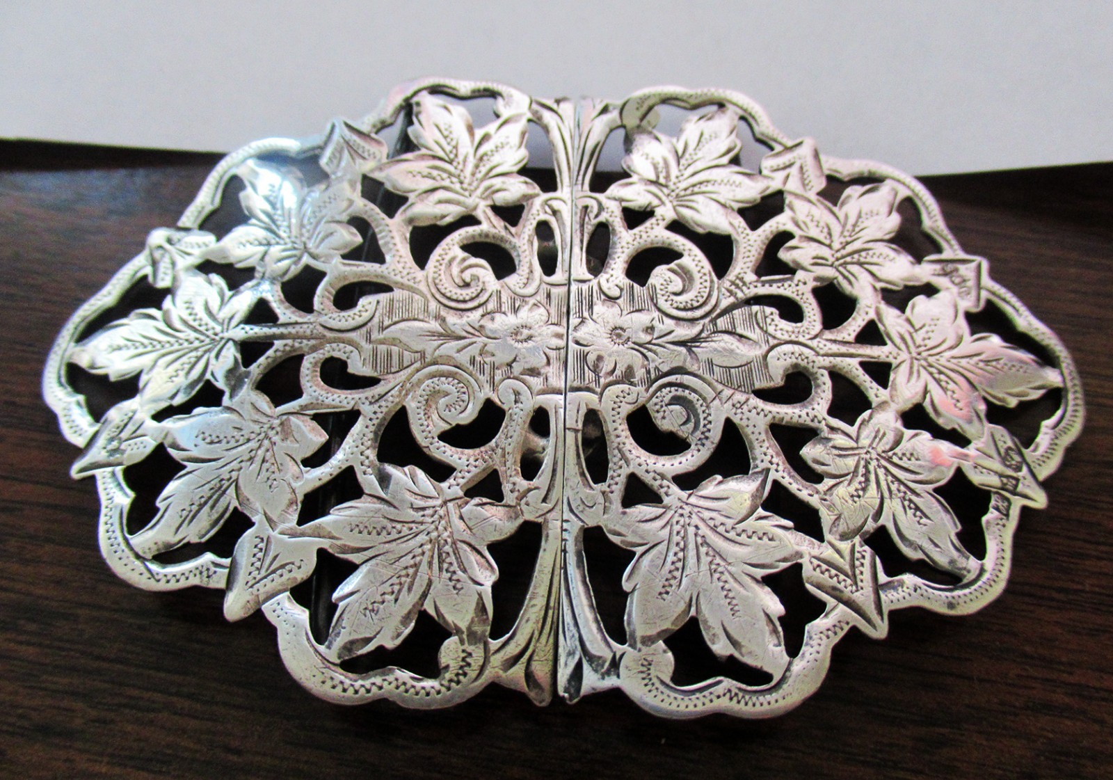 ANTIQUE STERLING BRITISH LARGE NURSES BUCKLE, 3 5/8 INCHES, 1908, CHESTER, S&BM