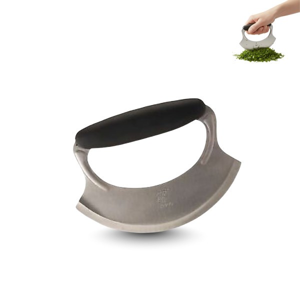 Amco Mezzaluna Salad Chopper with Silicone Handle & Stainless Steel Blade - 4.9"