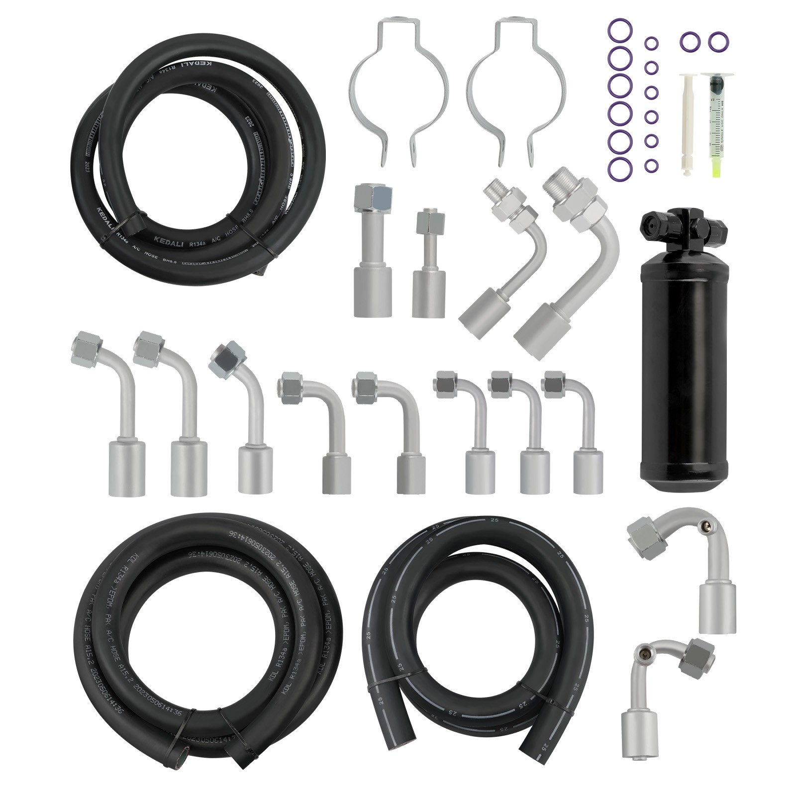 134a A/C Air Conditioning Hose Kit R-Ring Fittings & Drier & Switch AC Hose Kit