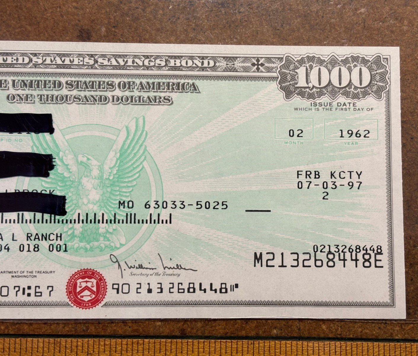 1972 1962 Series E $1000 SAVINGS BOND Abraham Lincoln Kansas City