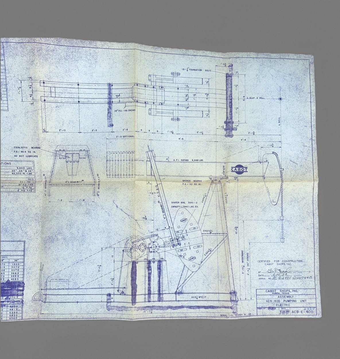 1957 Standard Oil Cabot Oil Shops Inc. Pampa Texas Blue Prints Of Pumping Unit