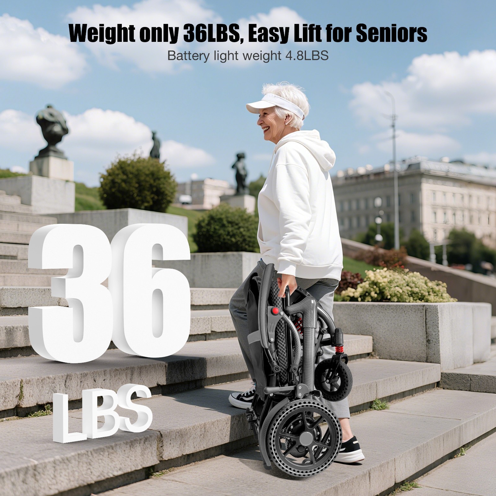 Lightweight 36LB Foldable Electric Wheelchair Intelligent 350LB All Terrain FDA