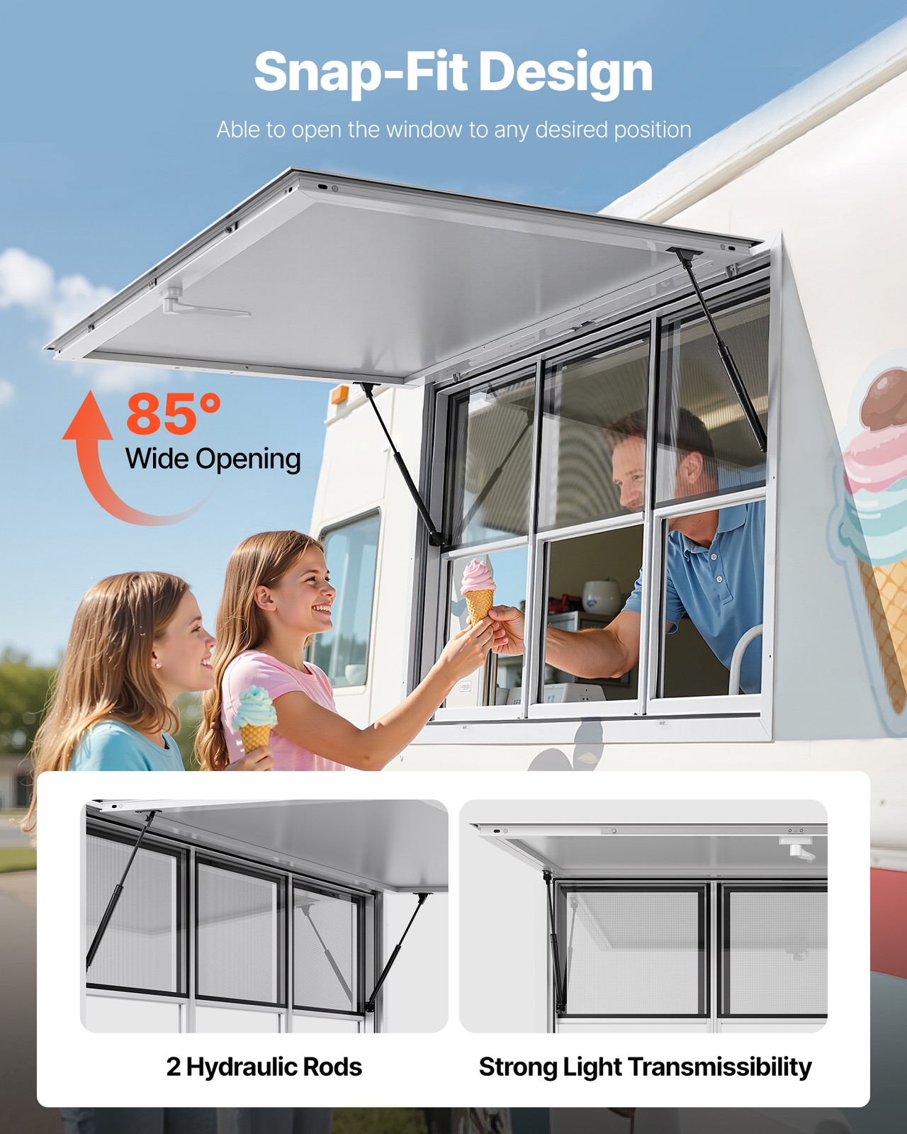 VEVOR 60x36in Concession Stand Serving Window Food Truck Service Awning Aluminum