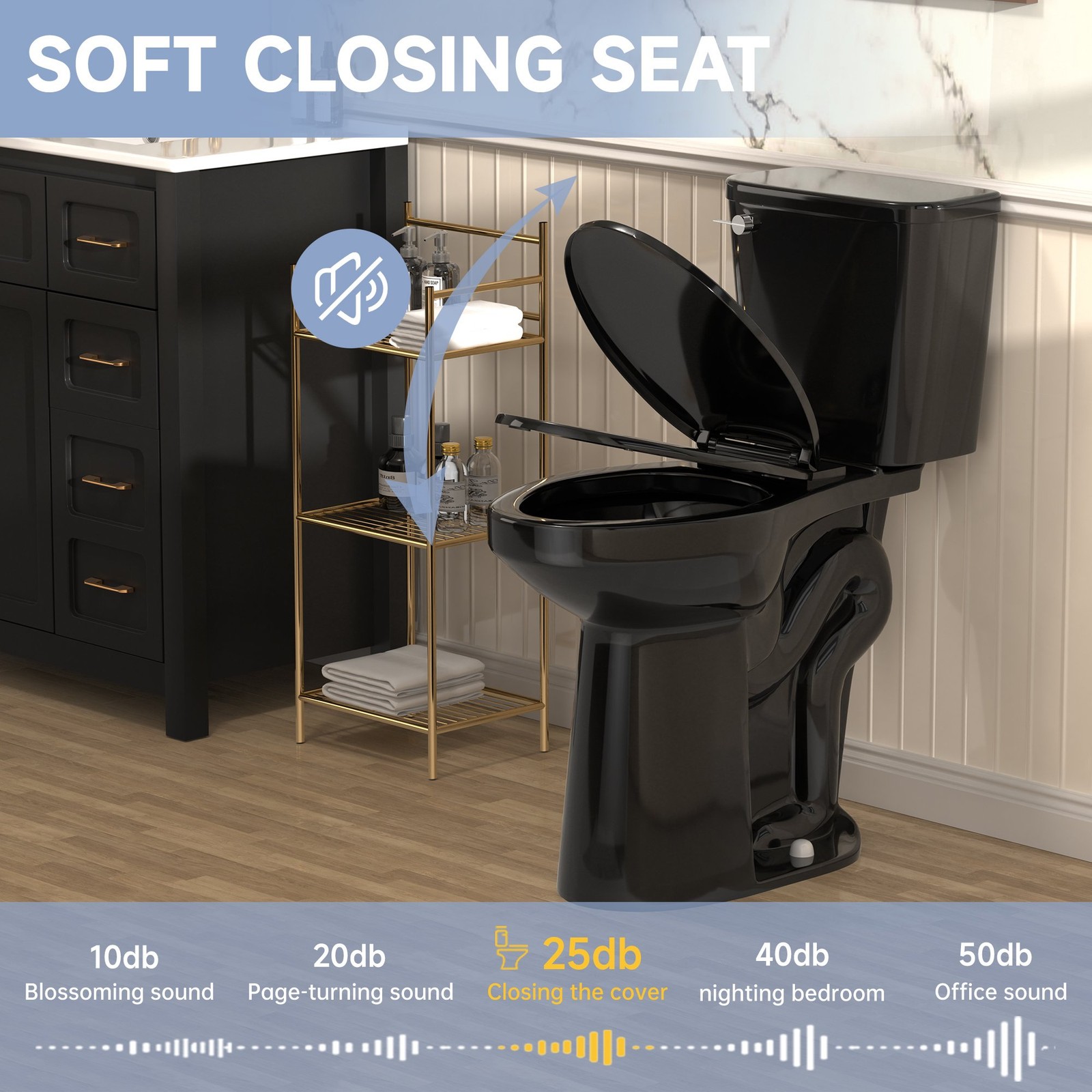 Elongated Two Piece Toilet with 21'' Height Seat Single Flush 1.28 GPF Black