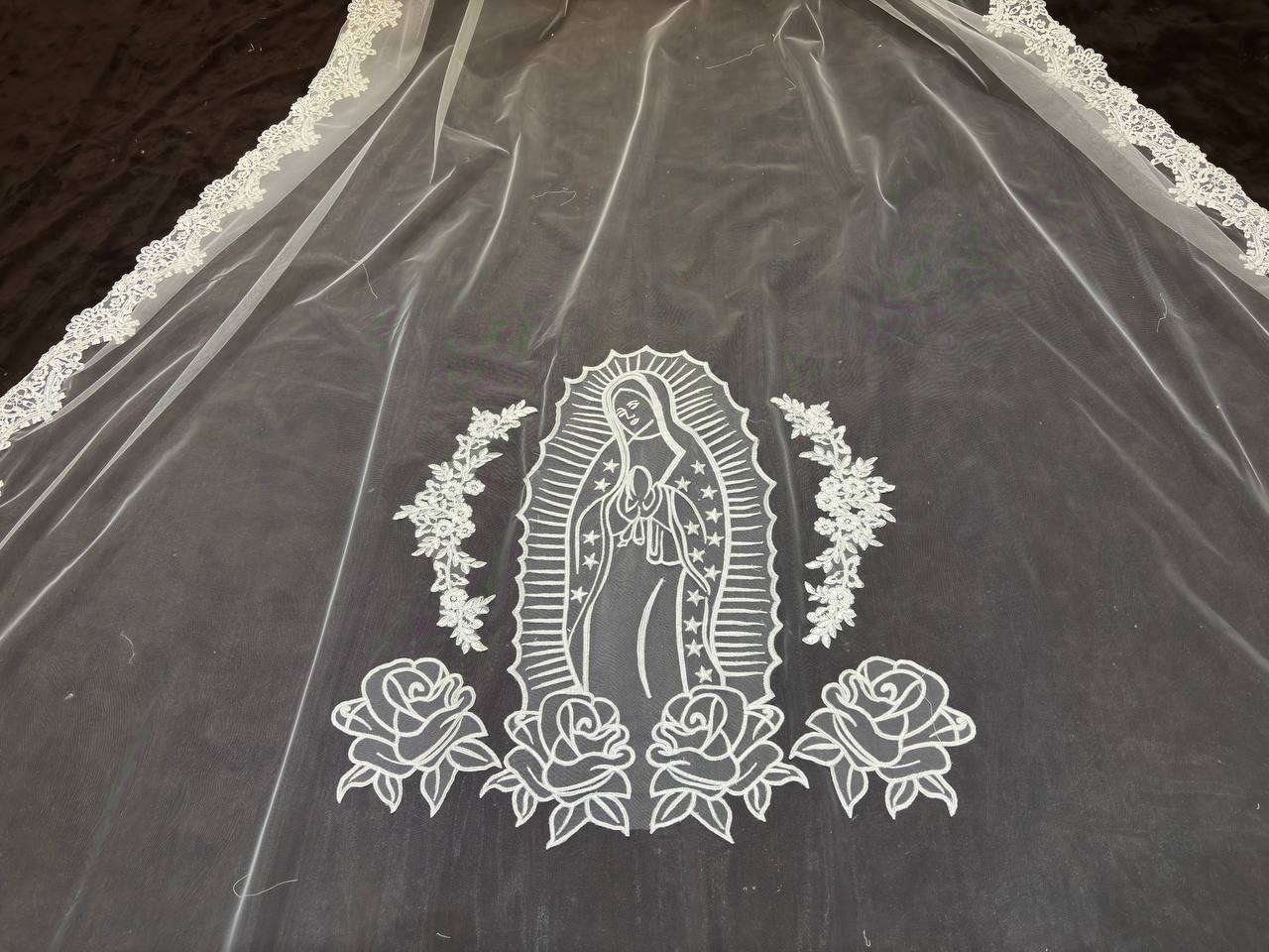 bridal Veil virgin marry with lace trim embroidery Guadalupe
