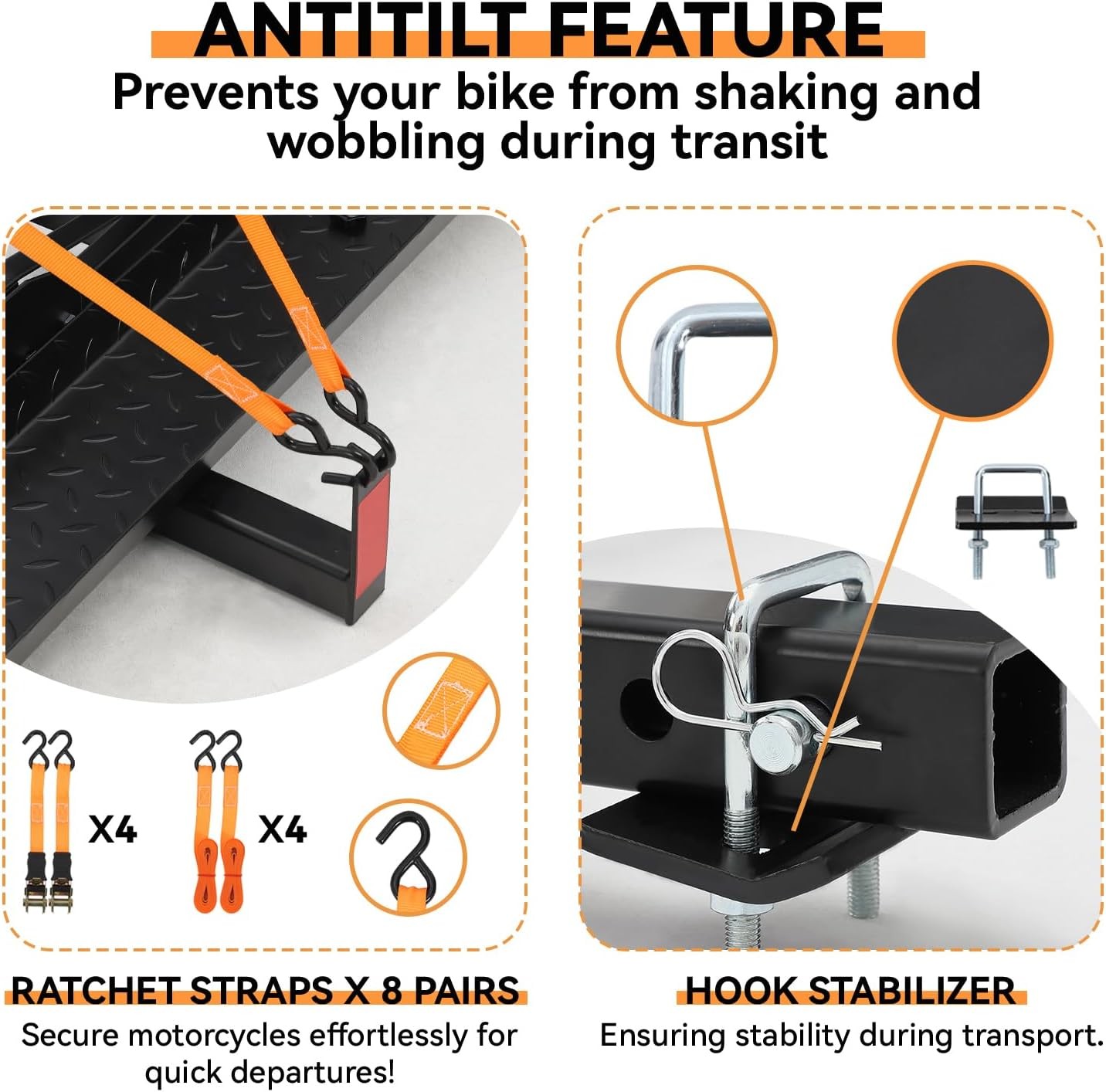 500LBS Dual Motorcycle Carrier Scooter Dirt Bike Hitch Mount Rack Ramp Hauler