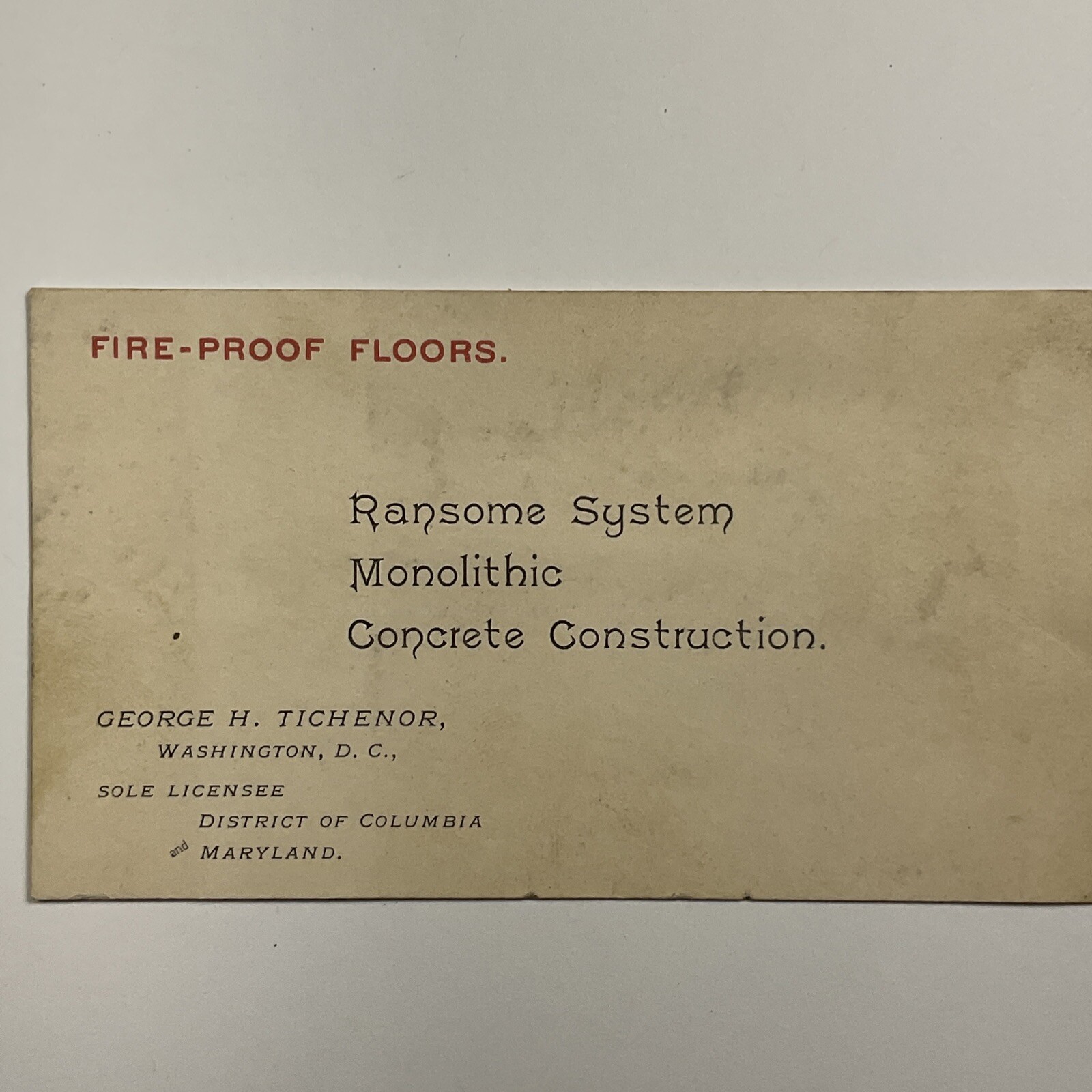 Washington D.C.  Ransome System Monolithic Concrete Construction Business Card