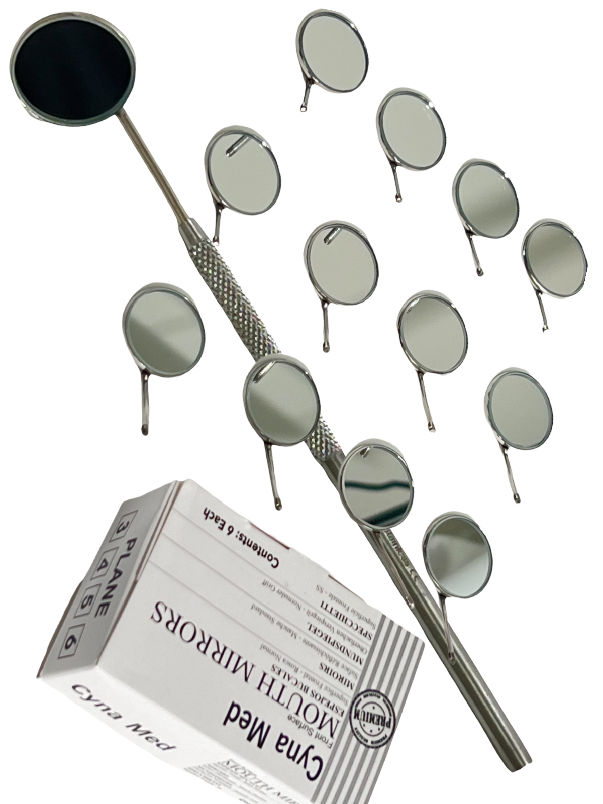 New Premium 12 x Dental Mouth Mirror heads Cone Socket #5 Plain + Free Handle