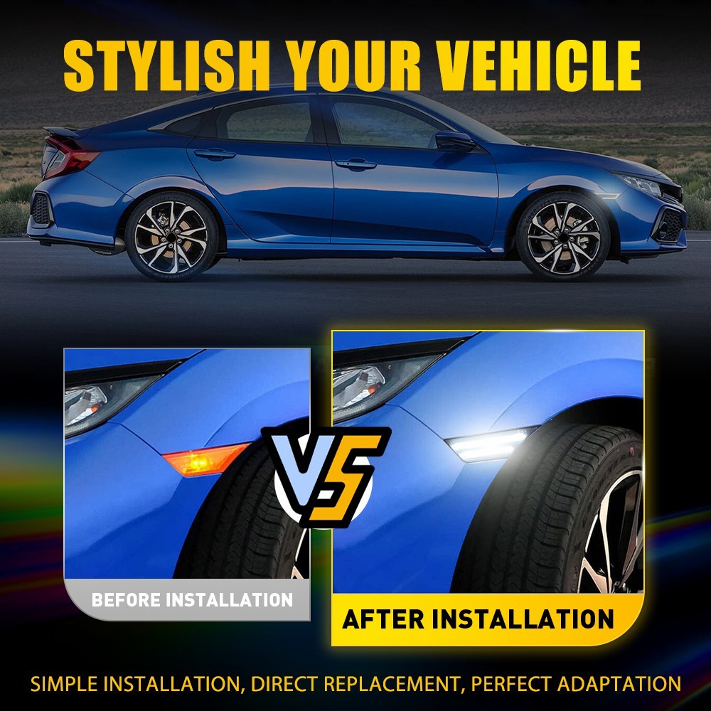 Smoked Sequential Signal LED Side Marker Lights For 16-21 Honda Civic 1-10Set