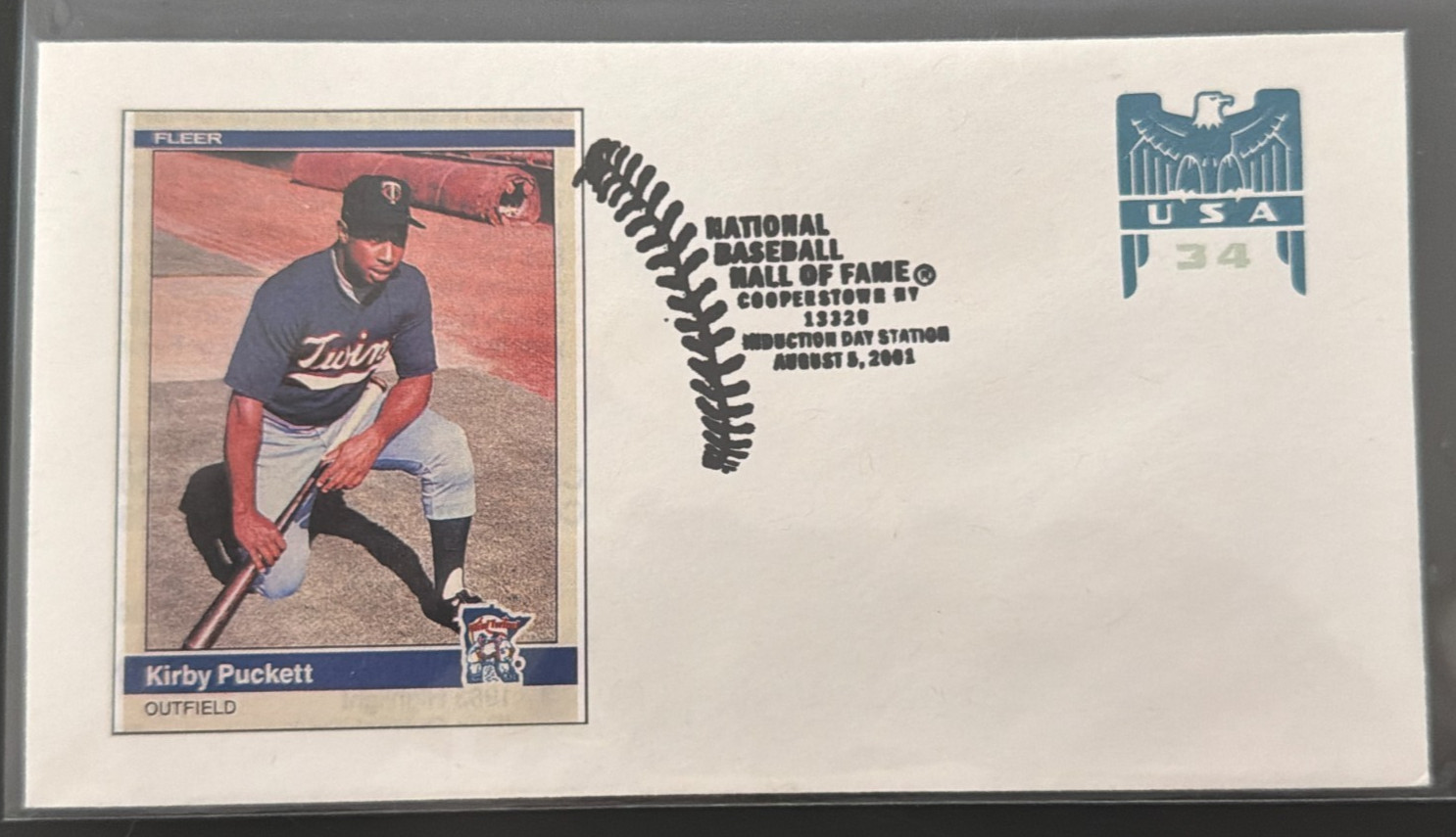 2001 Baseball H.O.F.  KIRBY PUCKETT Cachet w/ 1984 Fleer Update #17 of 18 Made