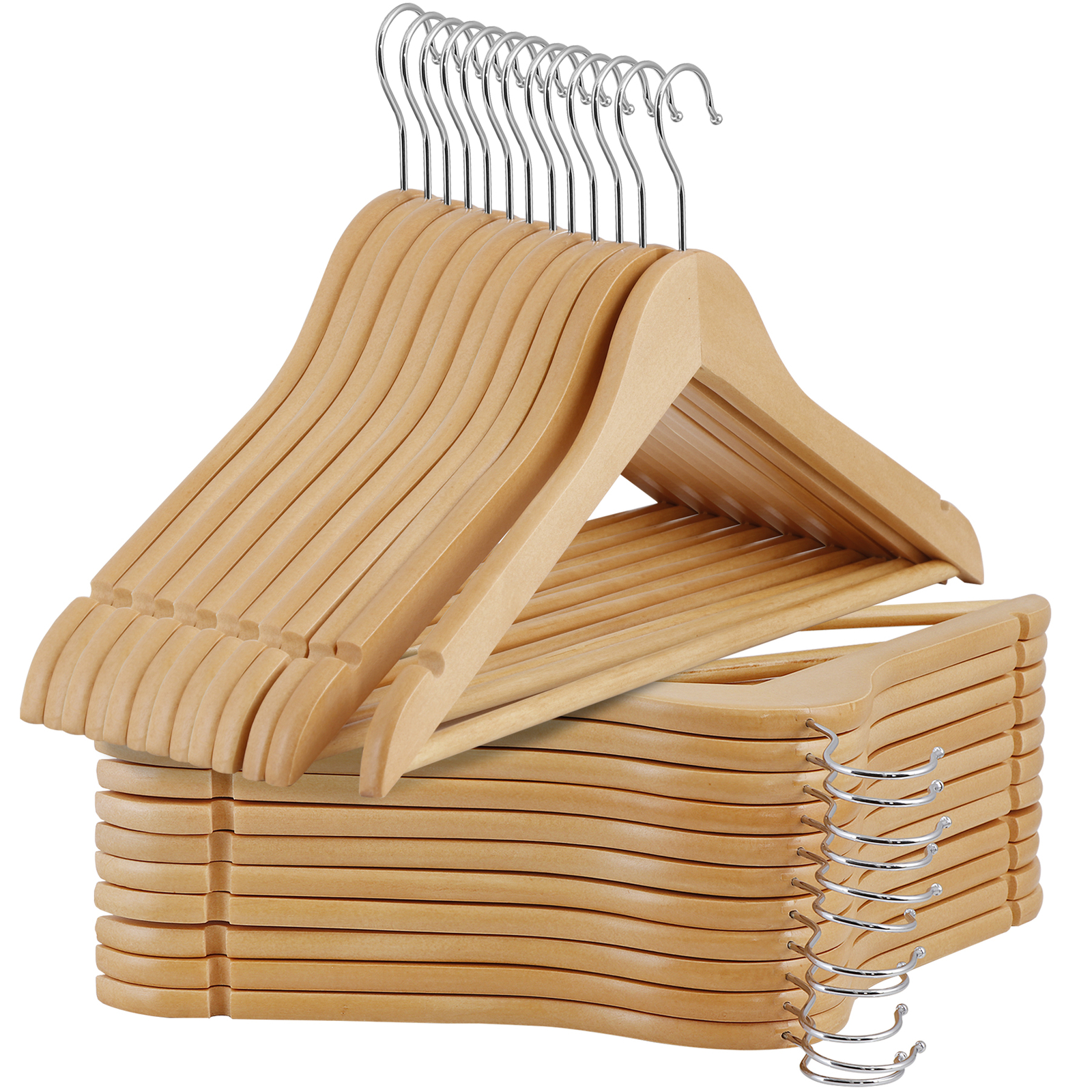 50 Pack Clothes Hangers Premium Natural Finish Suit Pant Dress Coat Hangers Wood