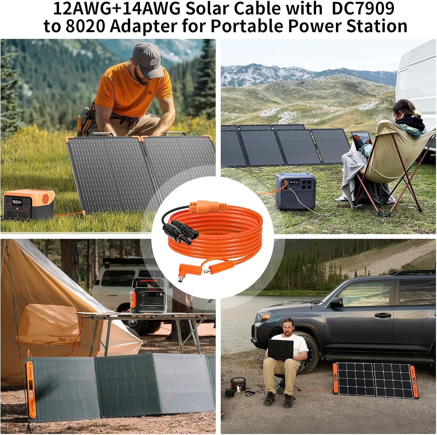 Behaunty Solar Connector to DC 8mm Adapter Cable 25FT, 12AWG + Orange