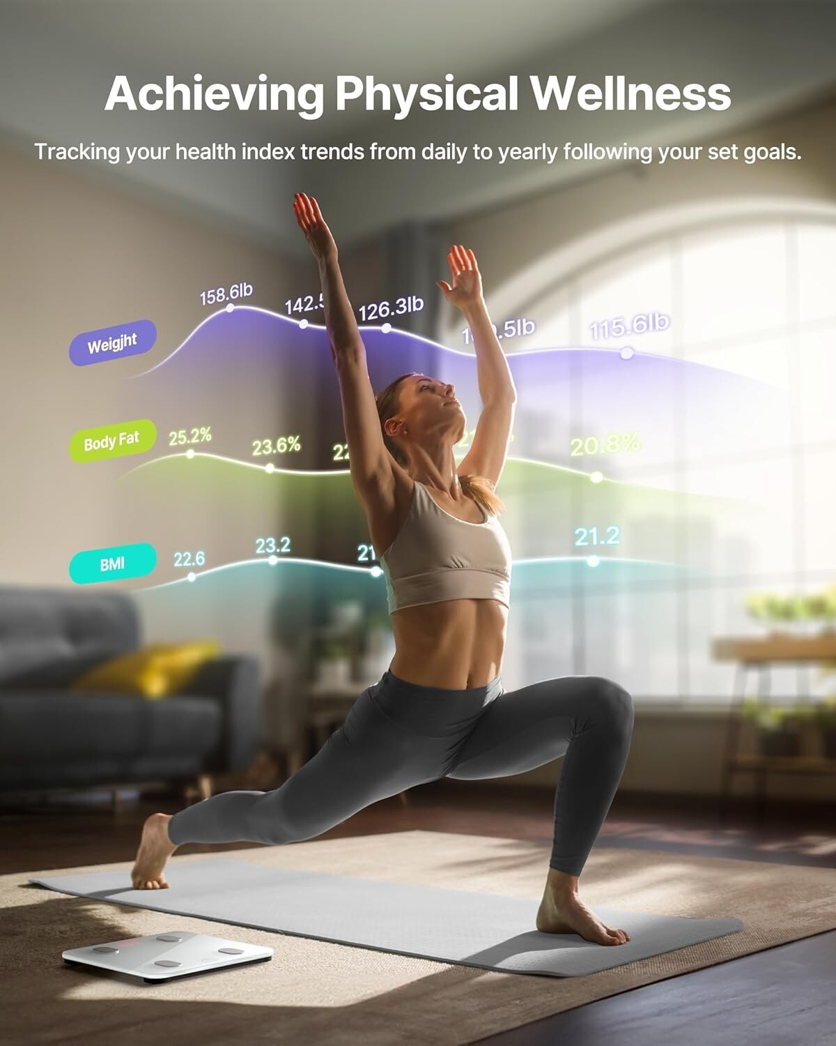 Digital Bathroom Scale for BMI Highly Accurate Smart Bluetooth Scale LCD Display