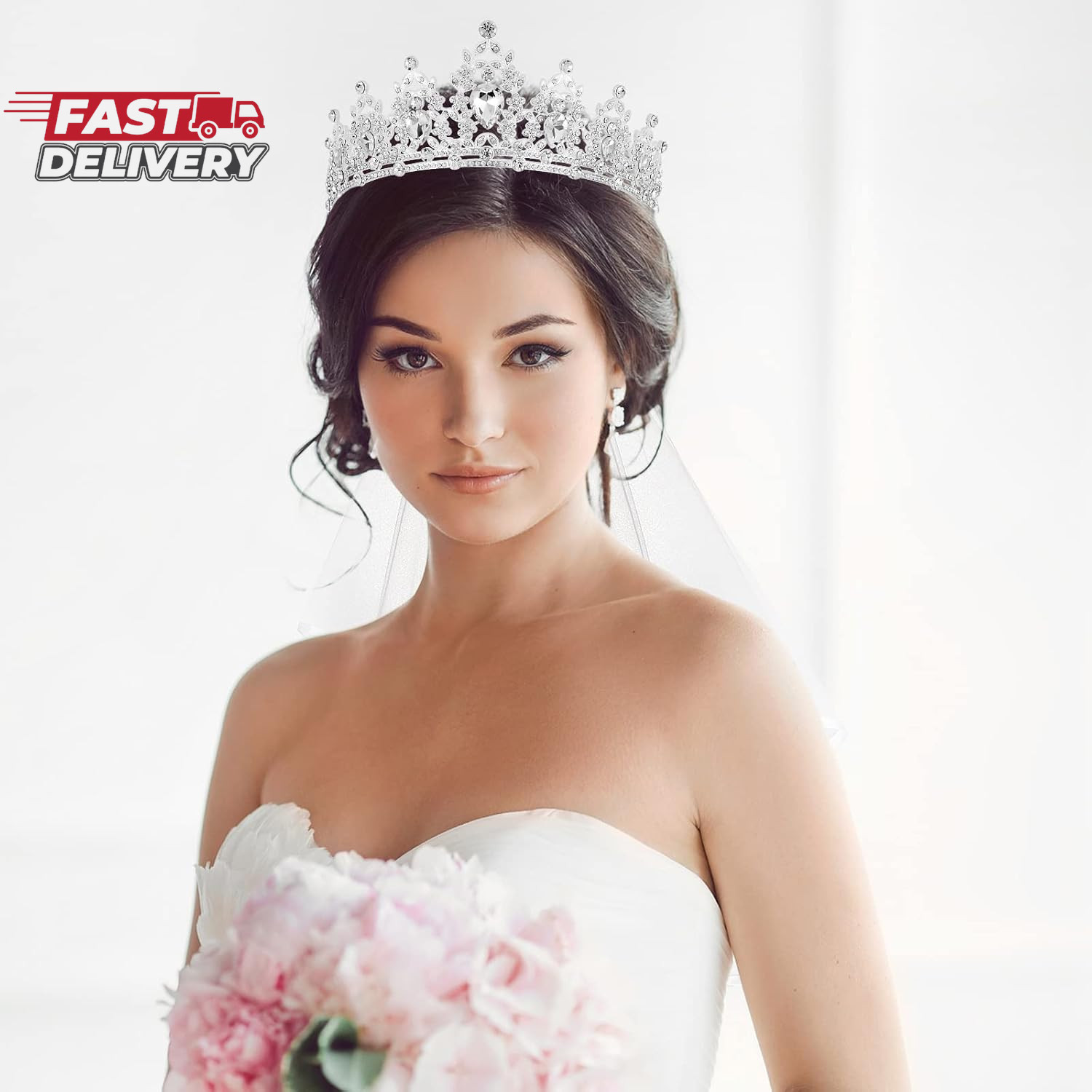 Casoty Bridal Tiara with Veil, Bridal Veils and Headpieces, Wedding Bridal Veil