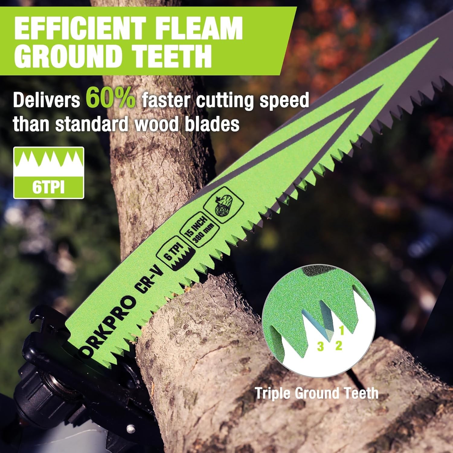 WORKPRO 3PCS Arc Cutting Edge 15" Wood Pruning Reciprocating Saw Blades Set 6TPI