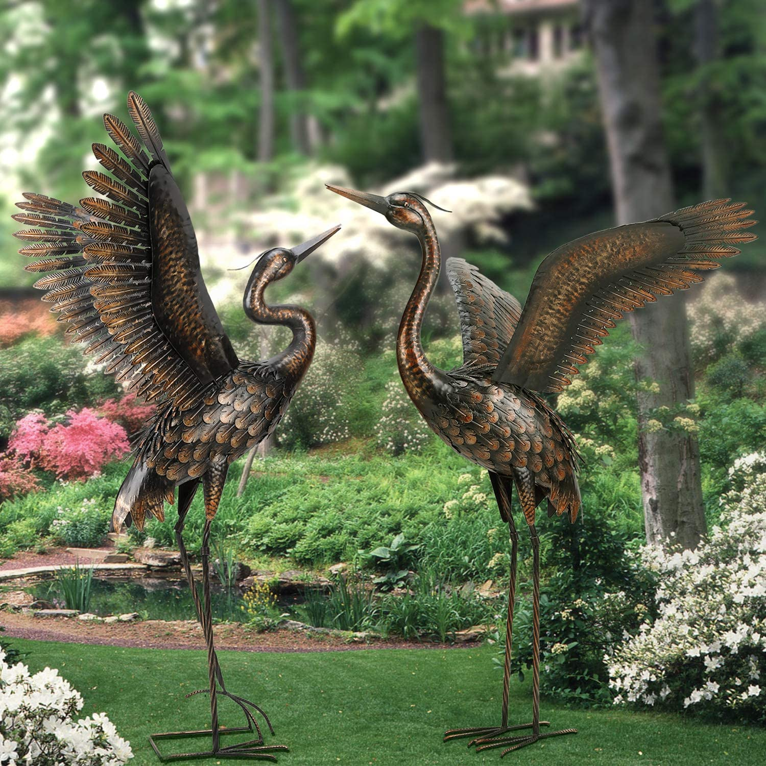 Garden Statue Outdoor Metal Heron Crane Yard Art Sculpture for Lawn Patio