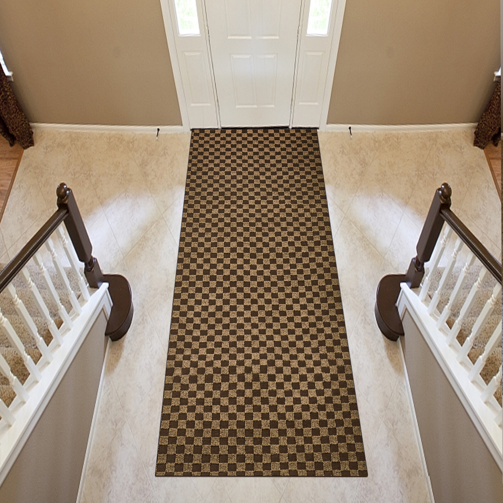 Runner Rug Hallway Non Slip Rubber Back Custom Size as Carpet Doormat Checkered