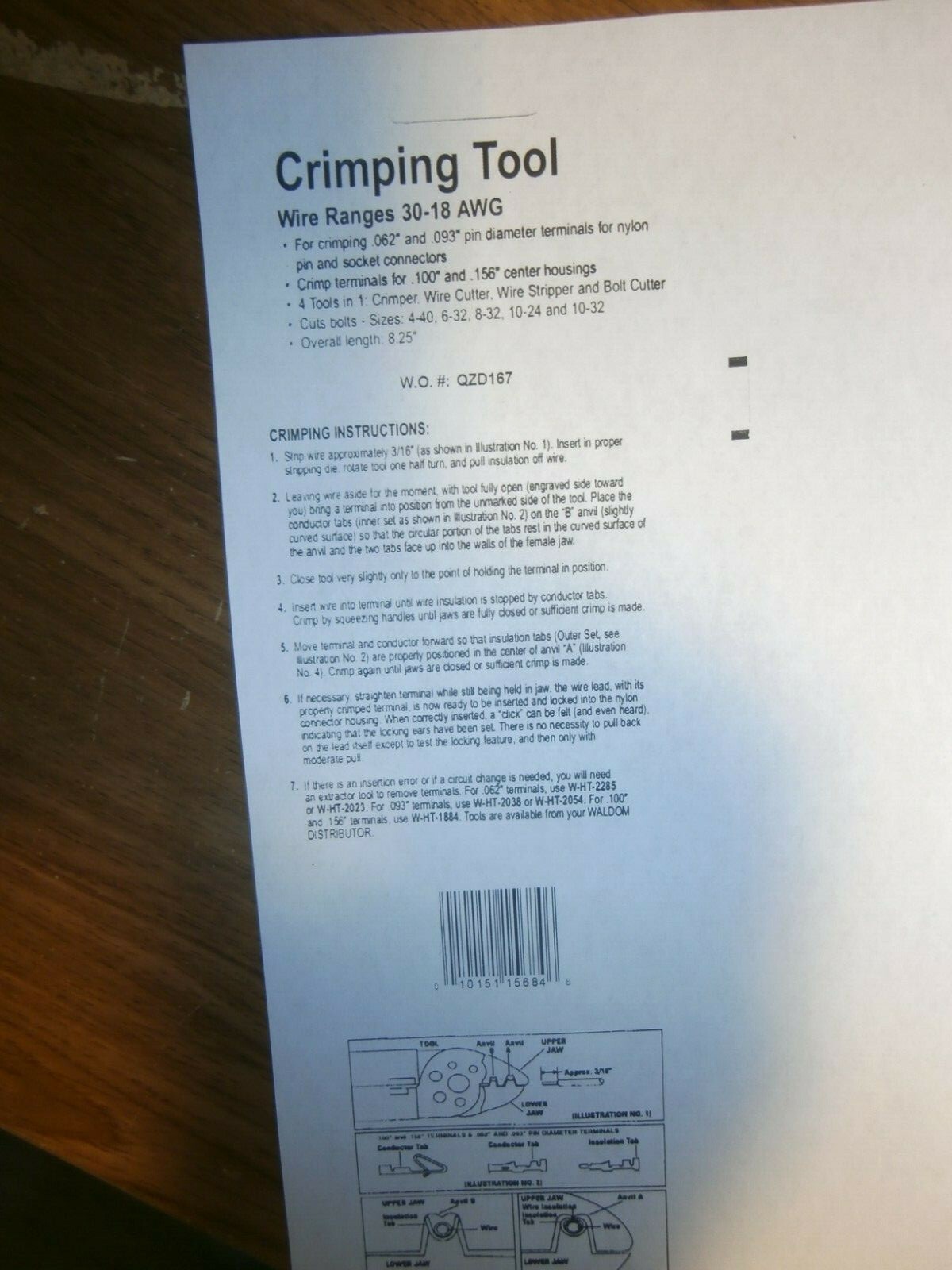 Waldom W-HT-1921 Molex .062 & .093 Crimp Tool,Wire & Bolt Cutter,Stripper,New