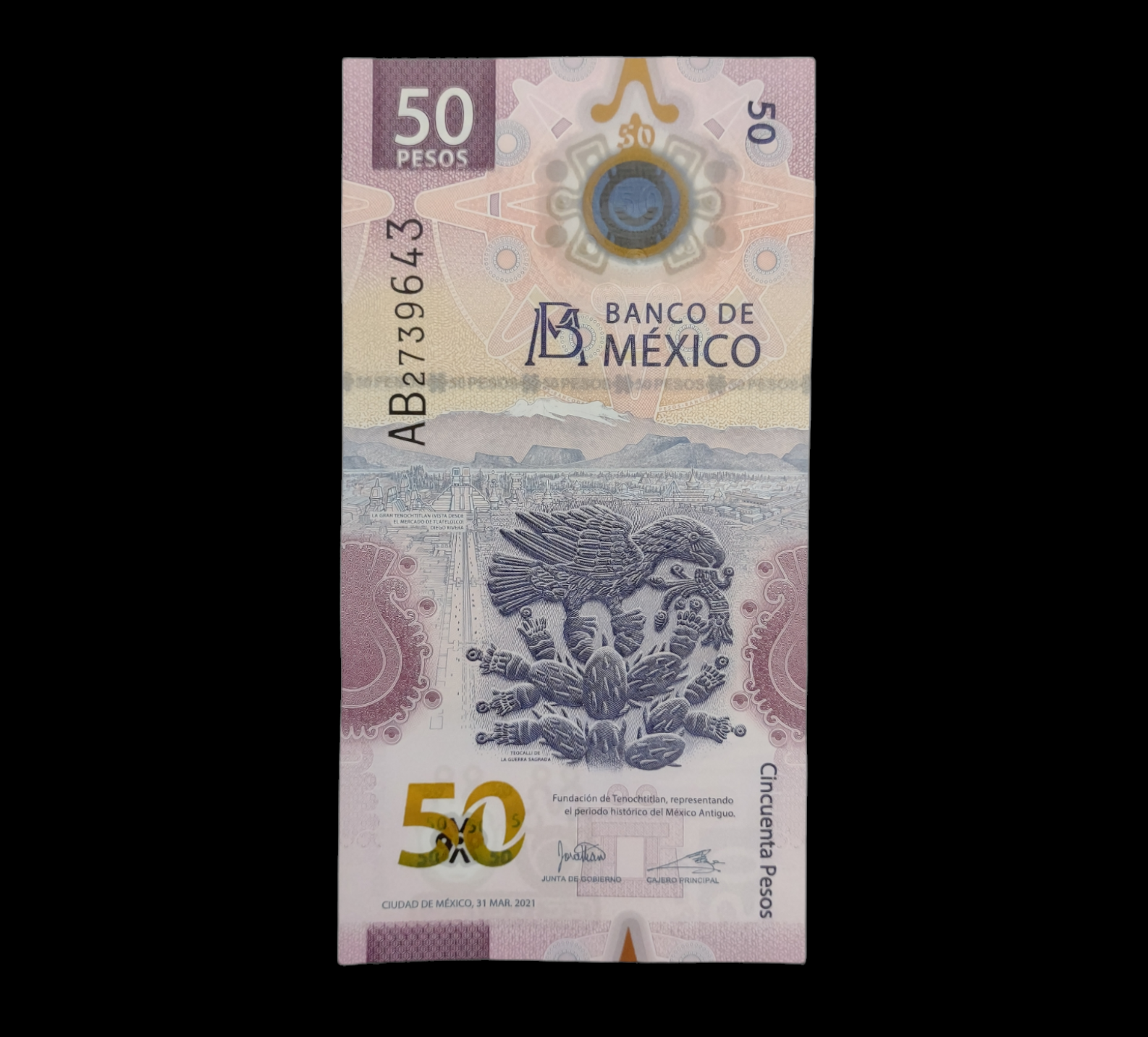 50 PESOS BILL MEXICO AND 20 PESO COIN FUNDACION DE TENOCHTITLAN BILLETE MONEDA