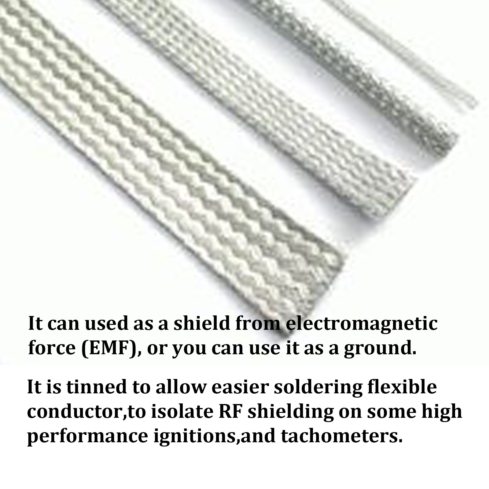 Wire Shielding Braid Ground Strap Tinned Copper Metal Cable Sleeve Mesh Flat Lot