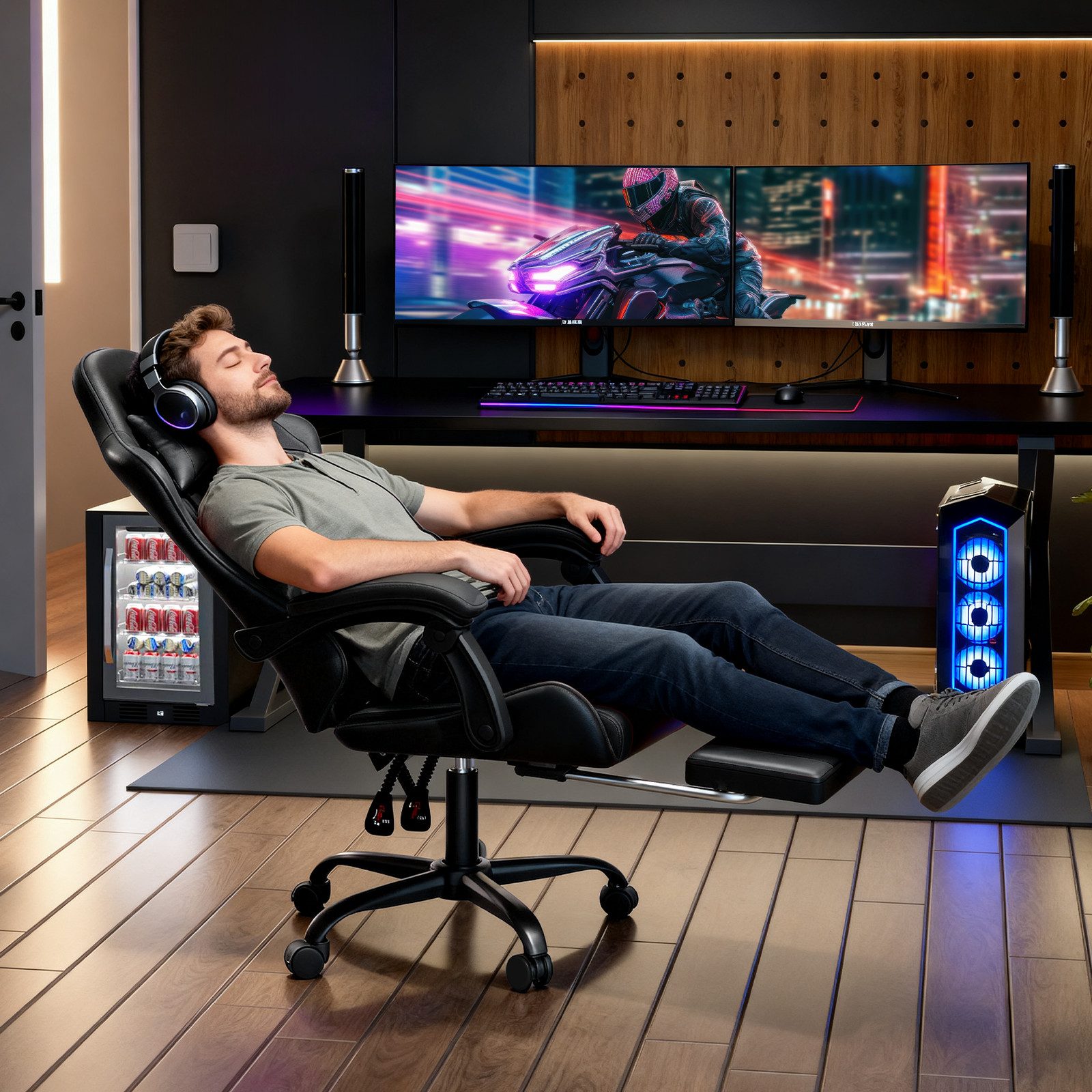 Ergonomic Coumputer Gaming Chair Office Swivel Recliner Seat w/ Footrest Black