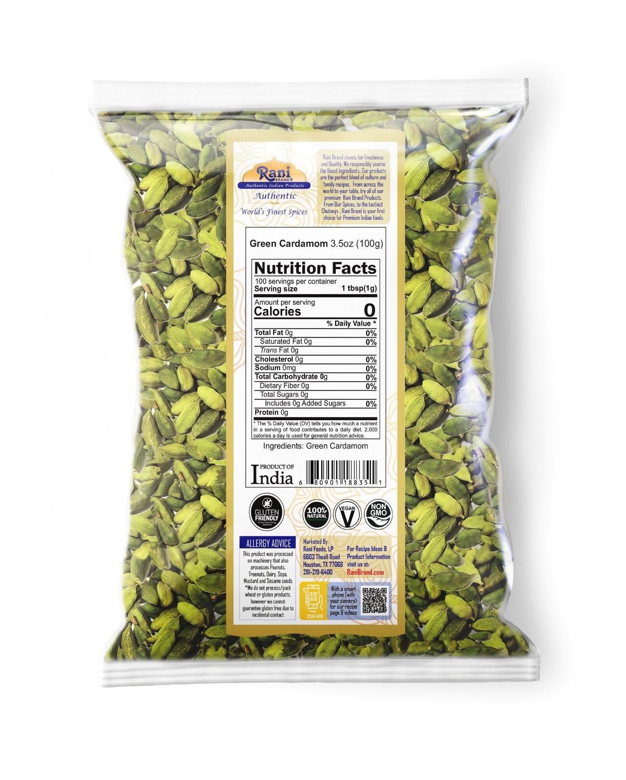 Rani Green Cardamom Pods Spice (Hari Elachi) 3.5oz (100g)