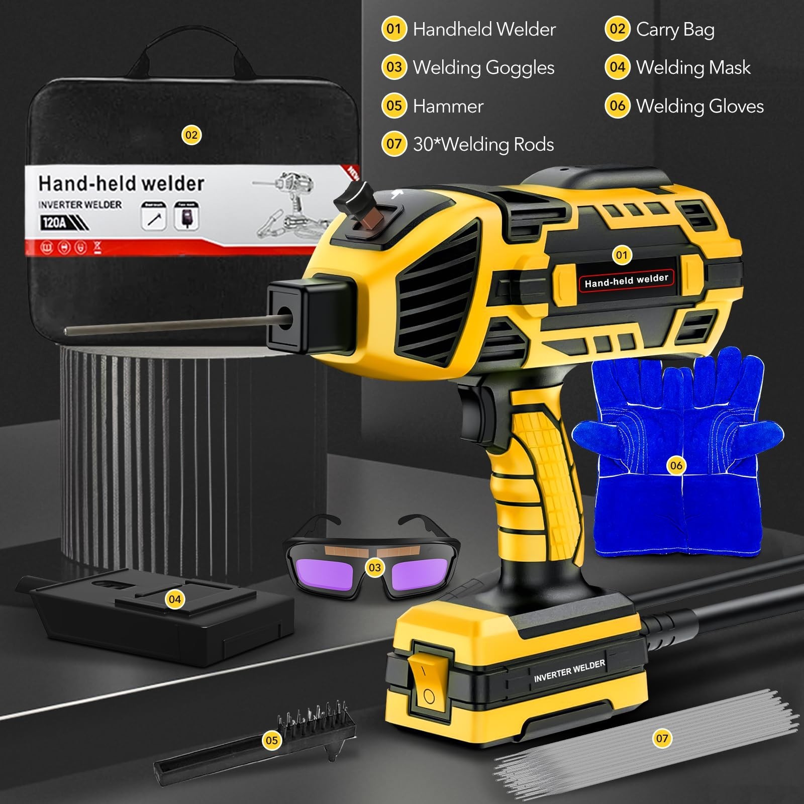 Portable Stick Welder 110V, 120A Handheld Welding Gun with Goggles & 30 Rods